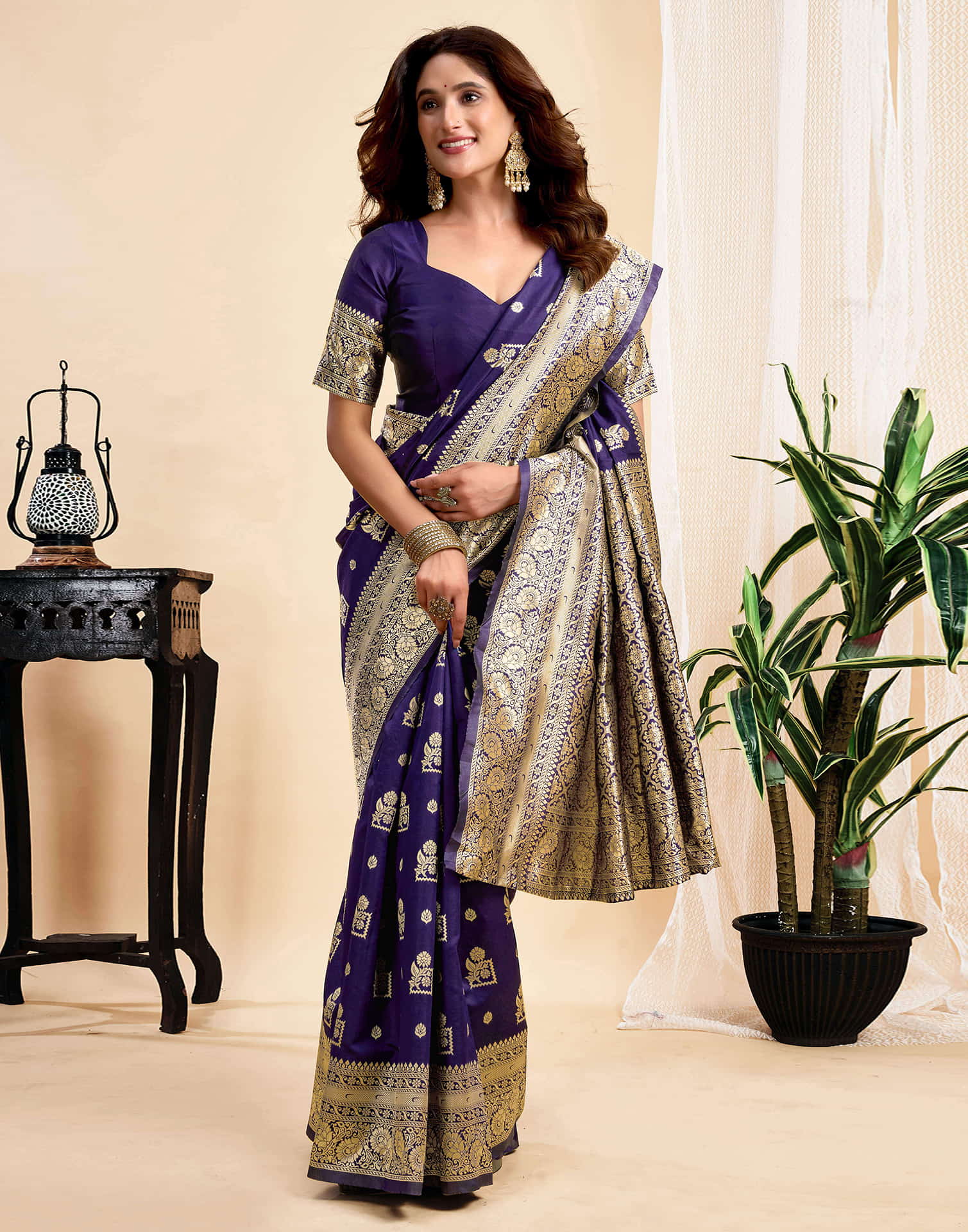 Navy Blue Silk Woven Banarasi Saree