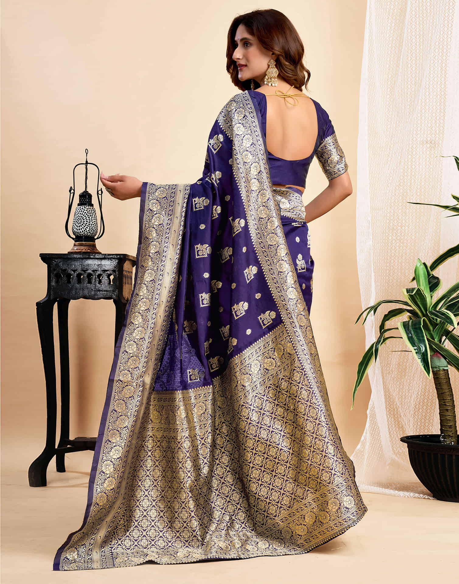 Navy Blue Silk Woven Banarasi Saree