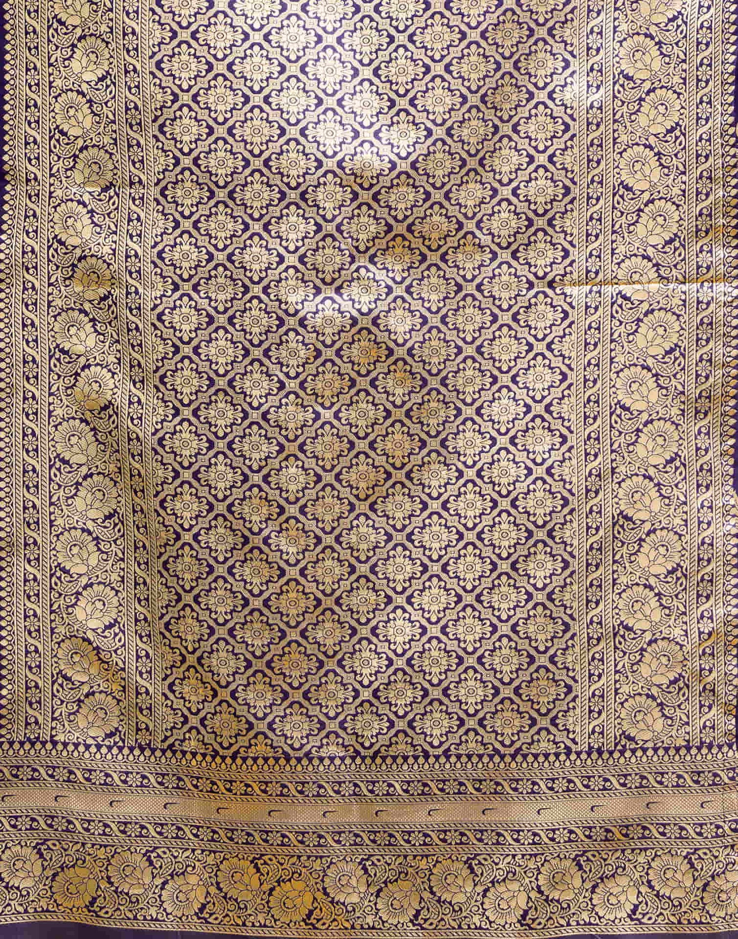 Navy Blue Silk Woven Banarasi Saree