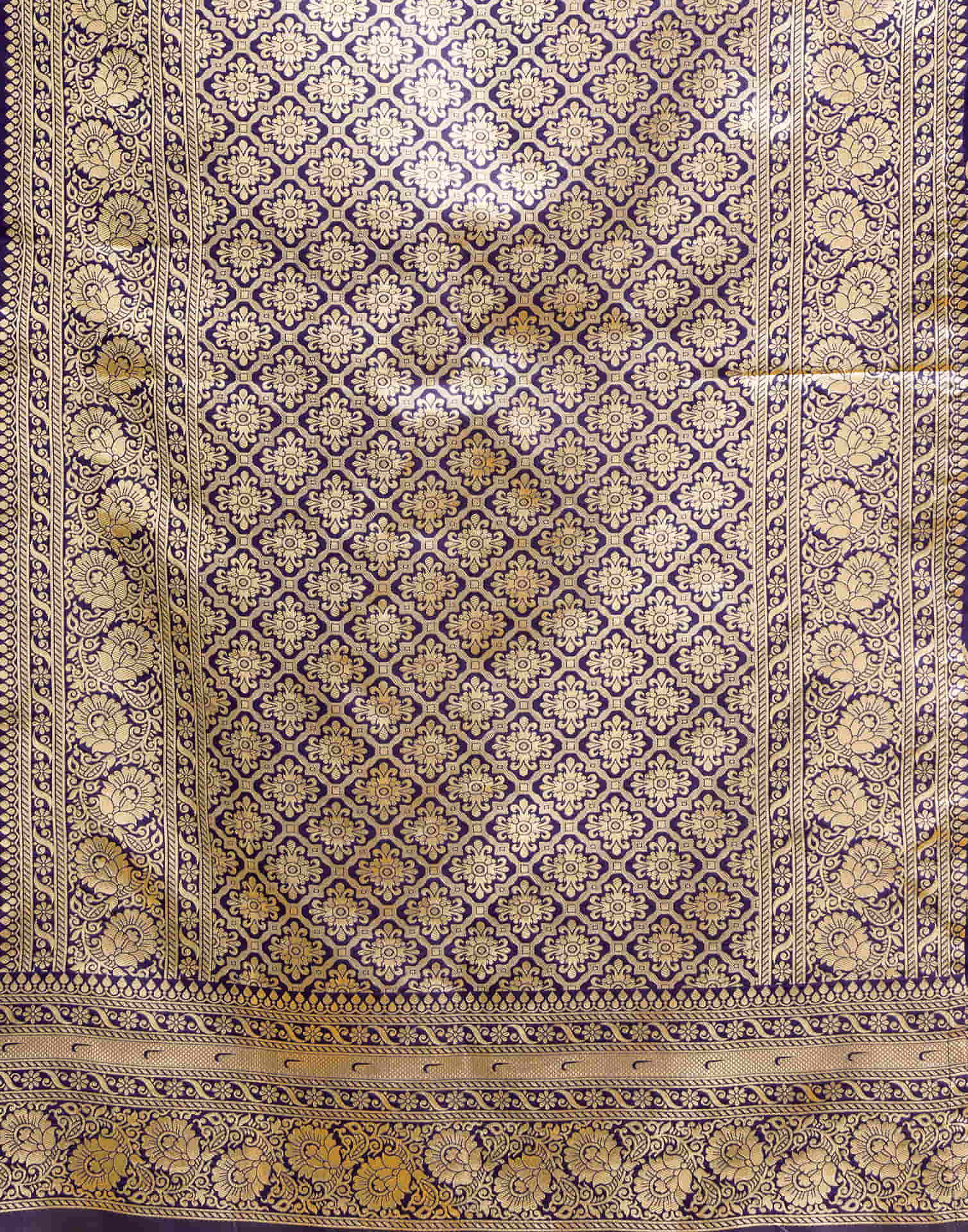 Navy Blue Silk Woven Banarasi Saree