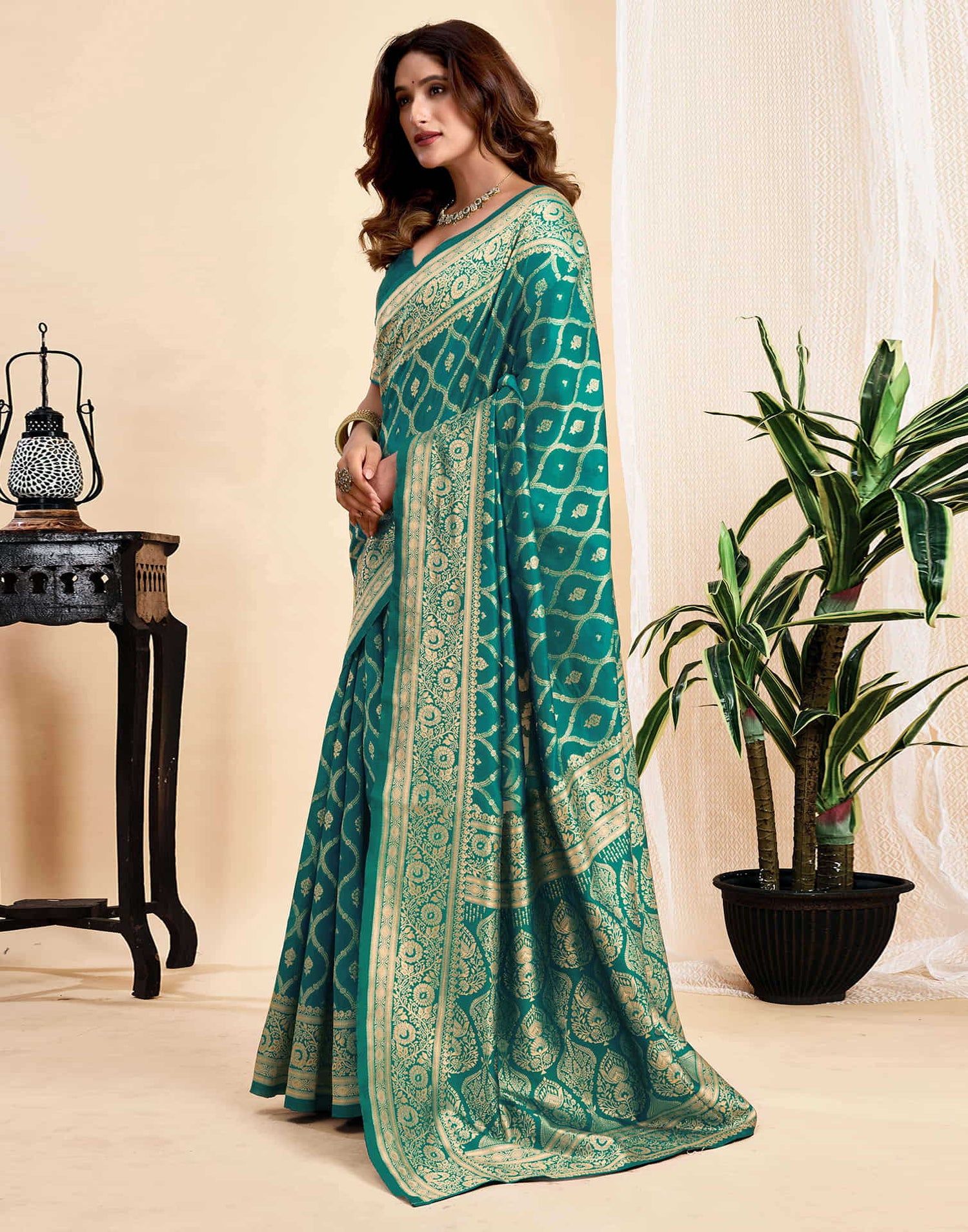 Teal Green Silk Woven Banarasi Saree