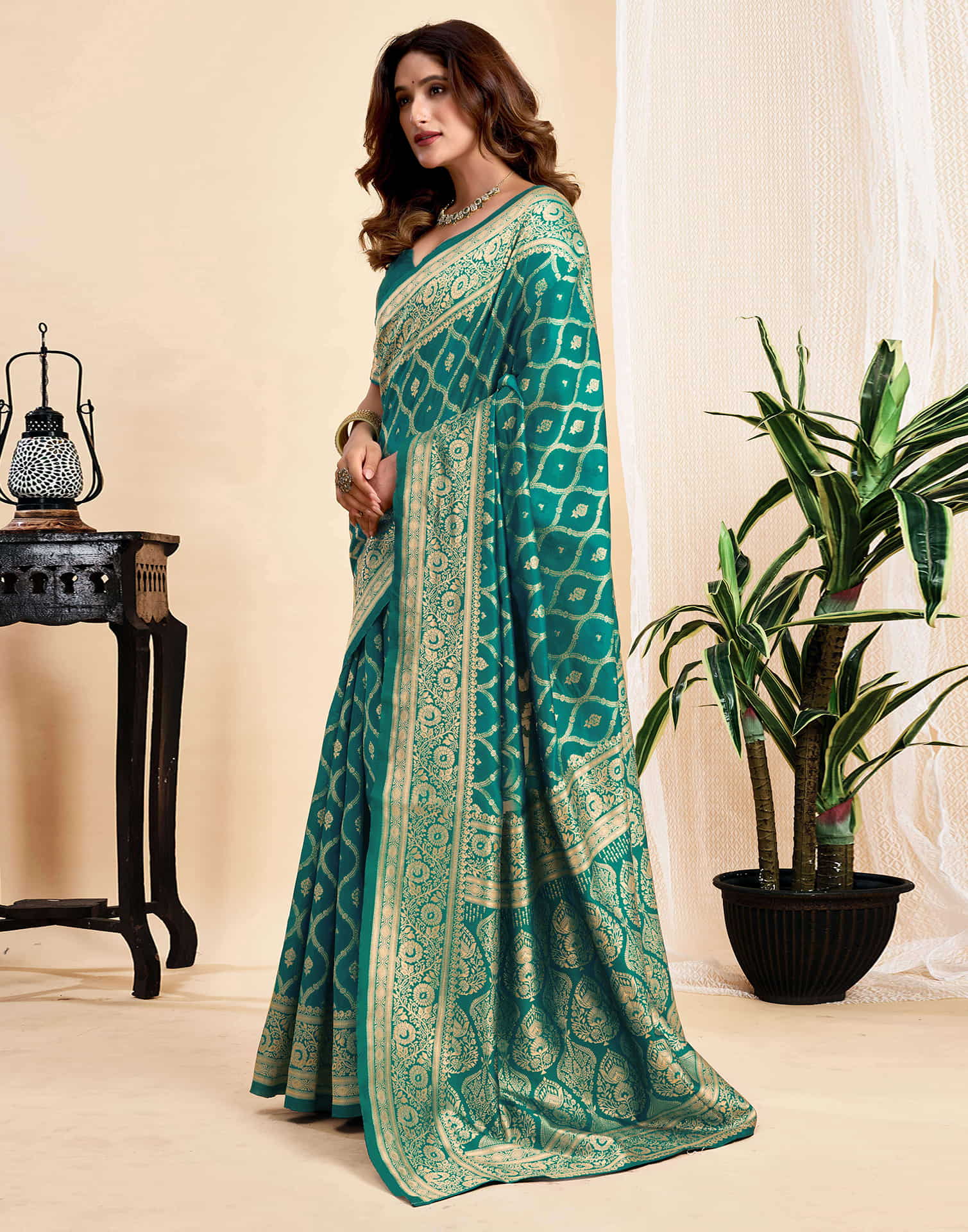 Teal Green Silk Woven Banarasi Saree
