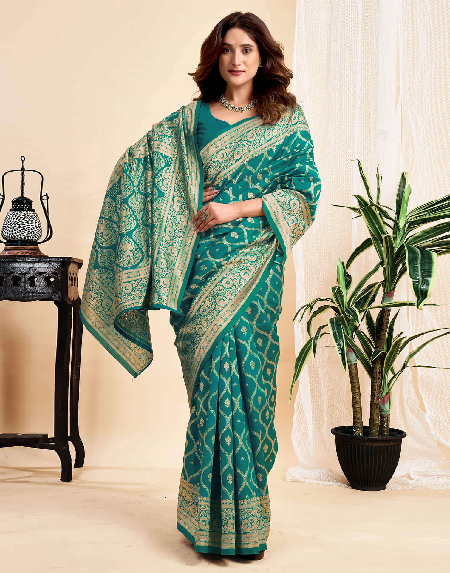 Teal Green Silk Woven Banarasi Saree