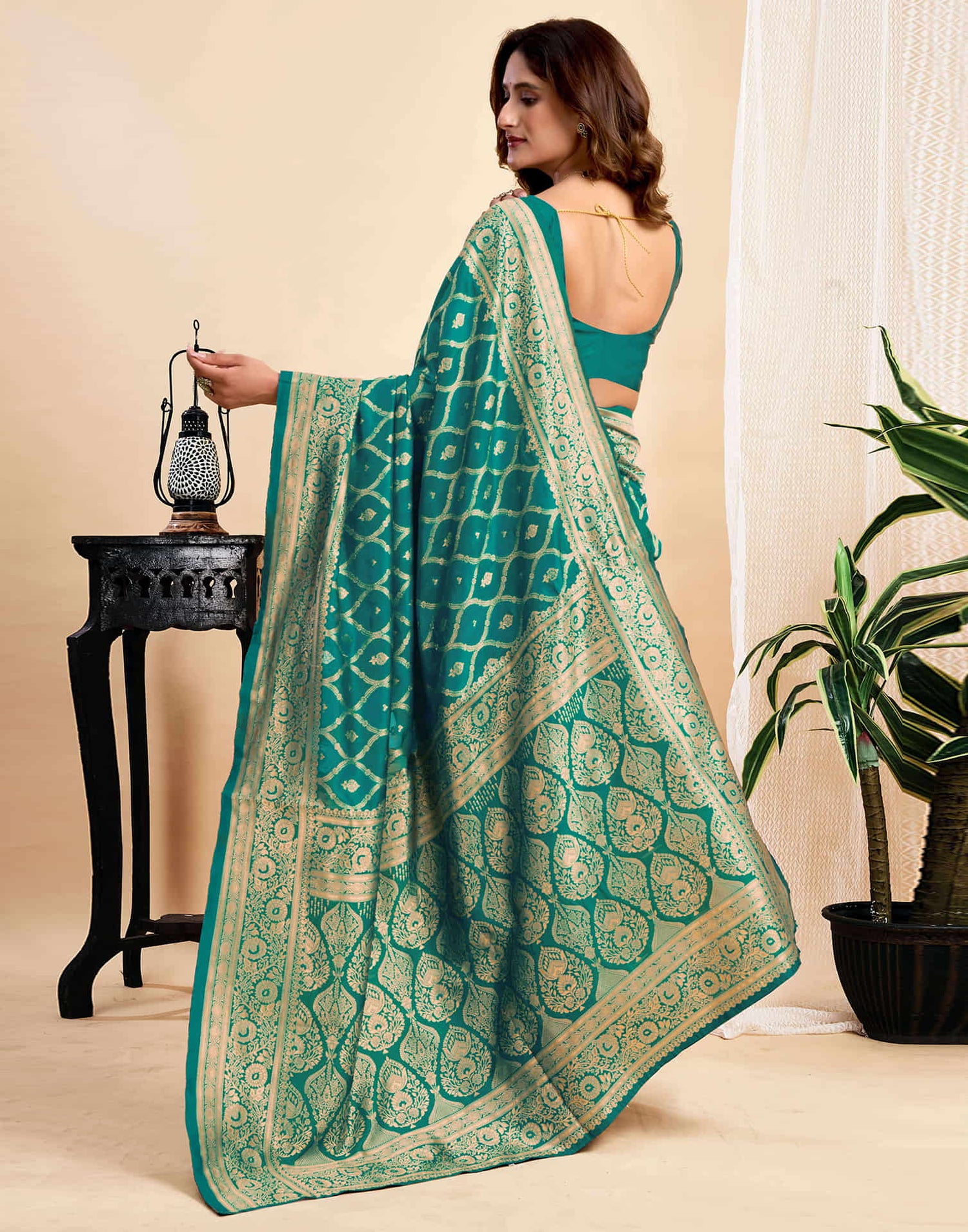 Teal Green Silk Woven Banarasi Saree