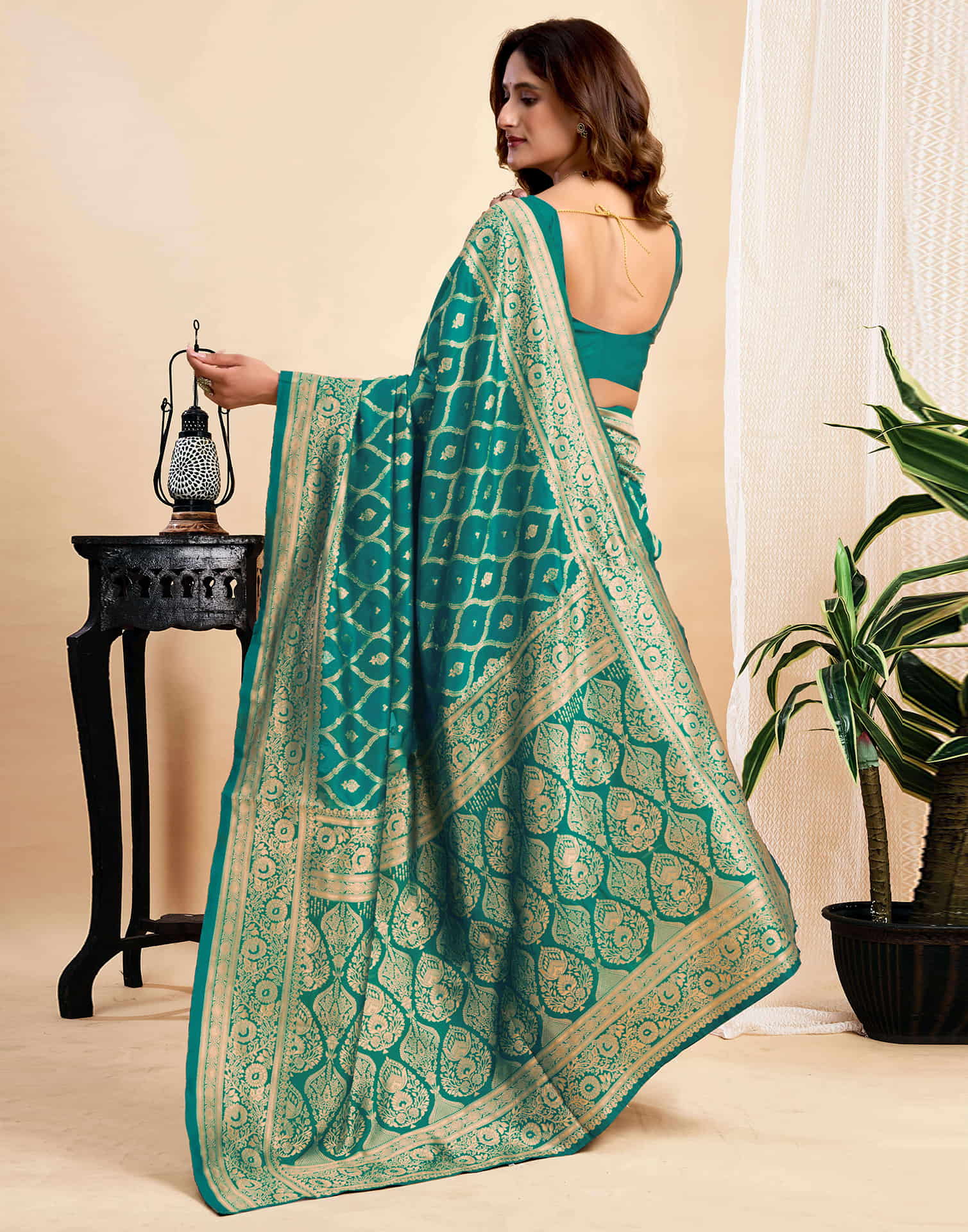 Teal Green Silk Woven Banarasi Saree