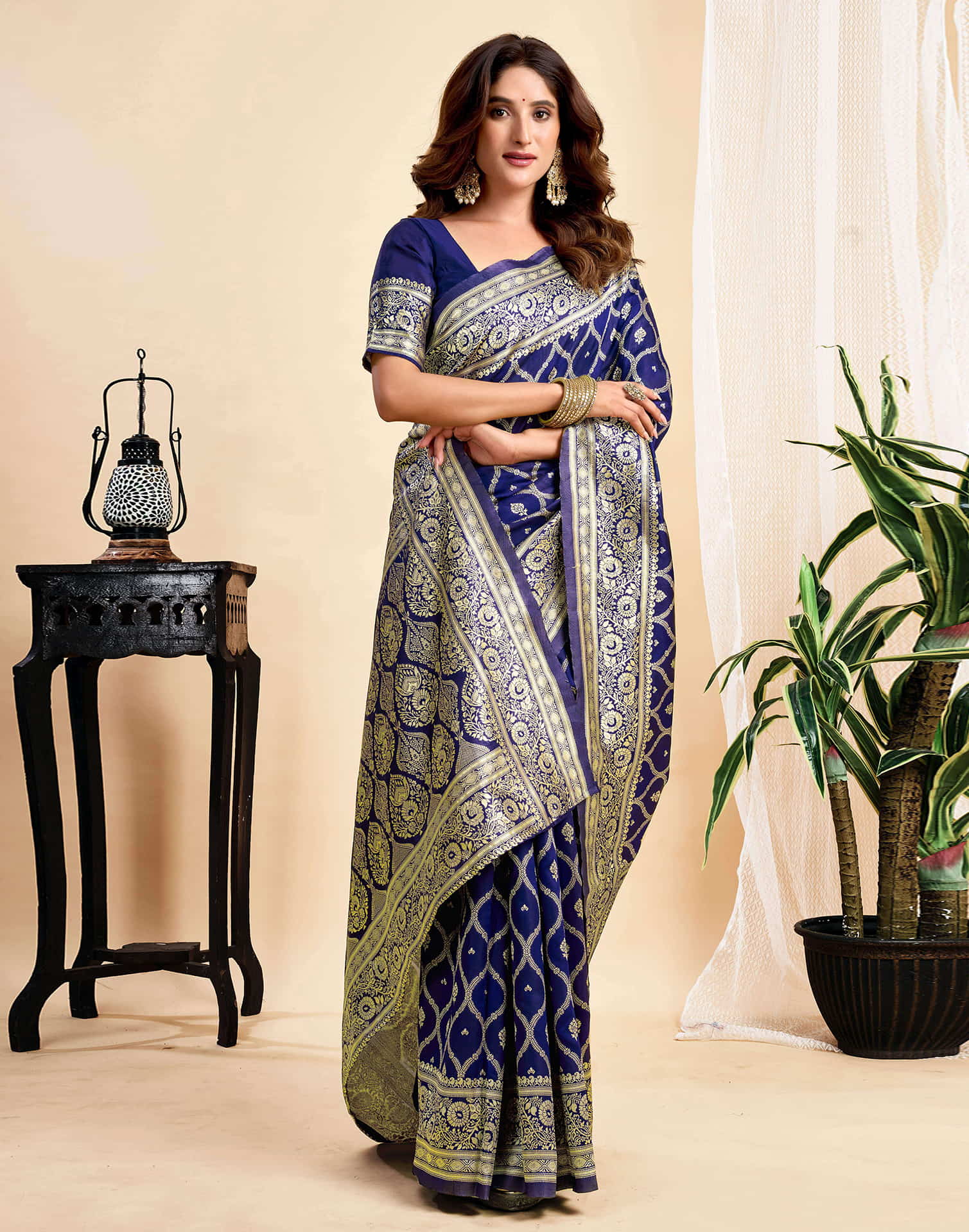 Navy Blue Silk Woven Banarasi Saree