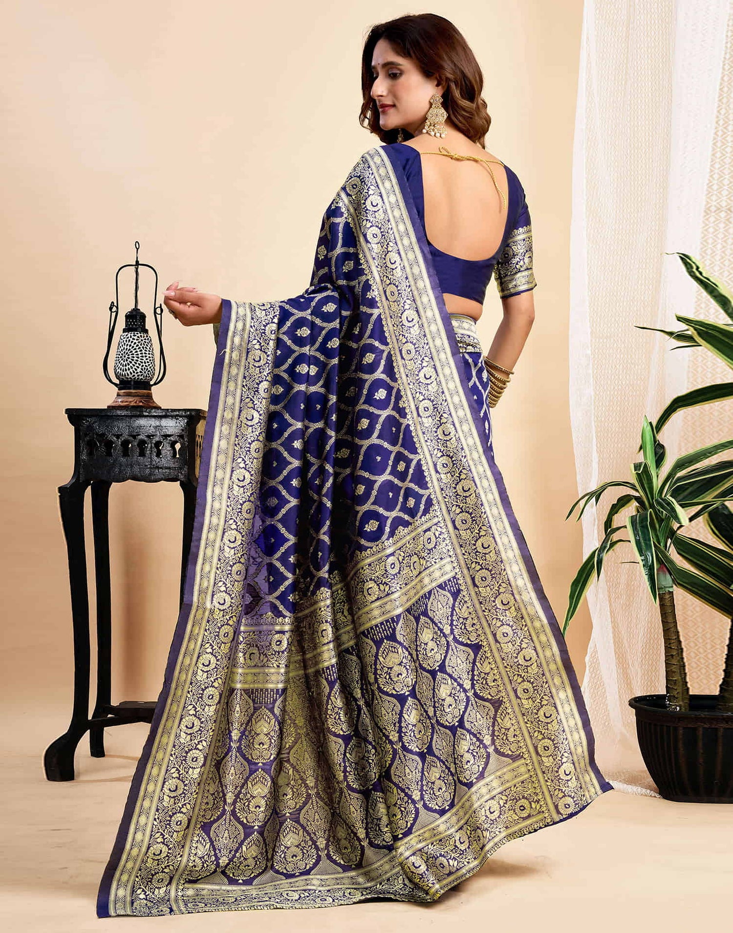 Navy Blue Silk Woven Banarasi Saree