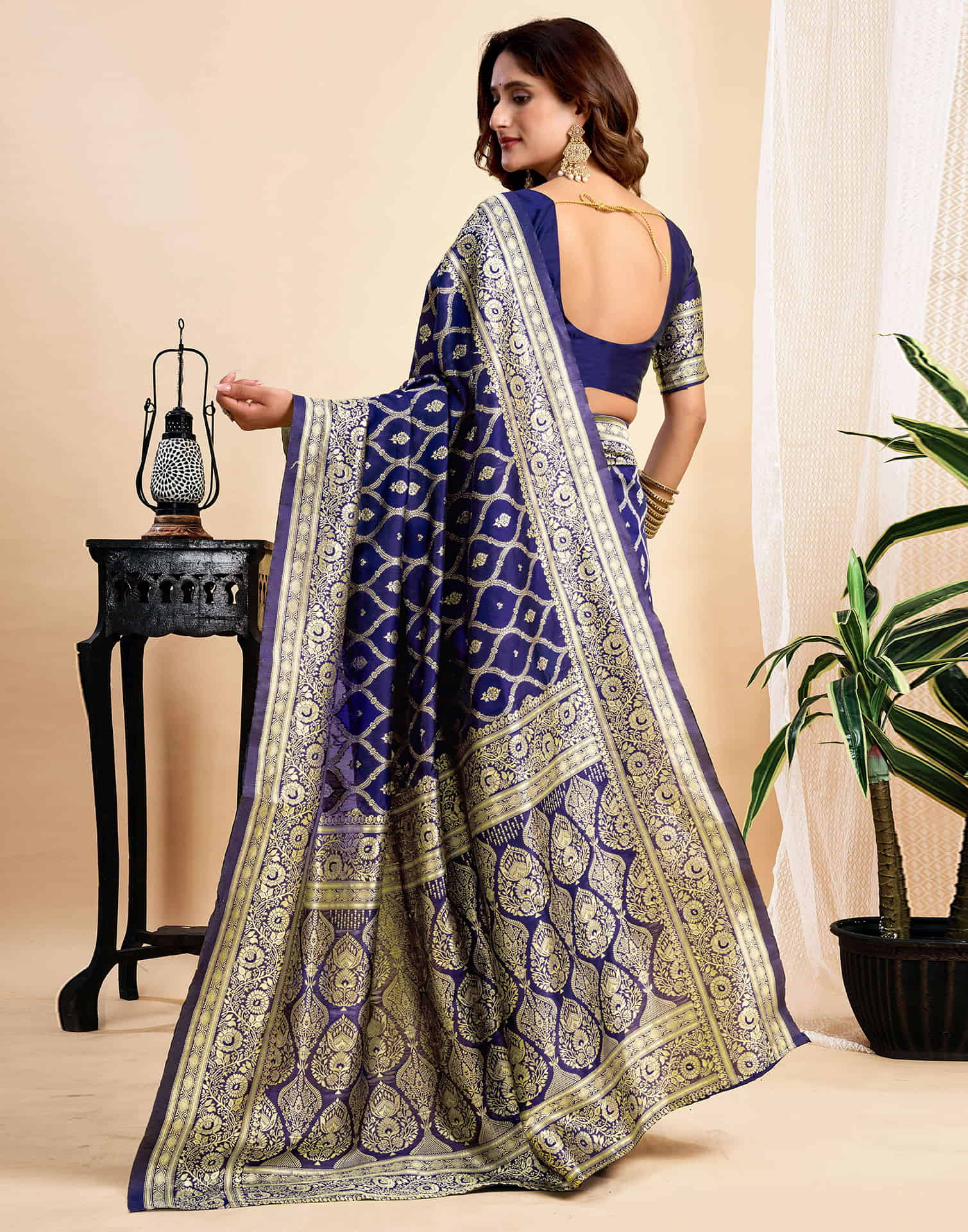 Navy Blue Silk Woven Banarasi Saree