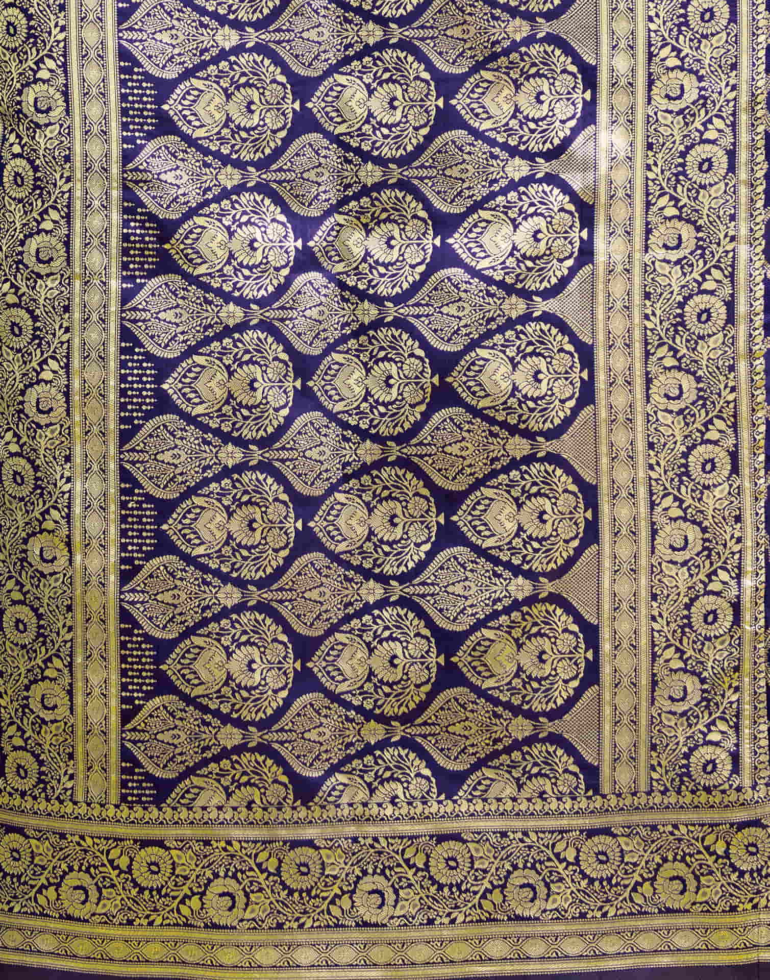 Navy Blue Silk Woven Banarasi Saree