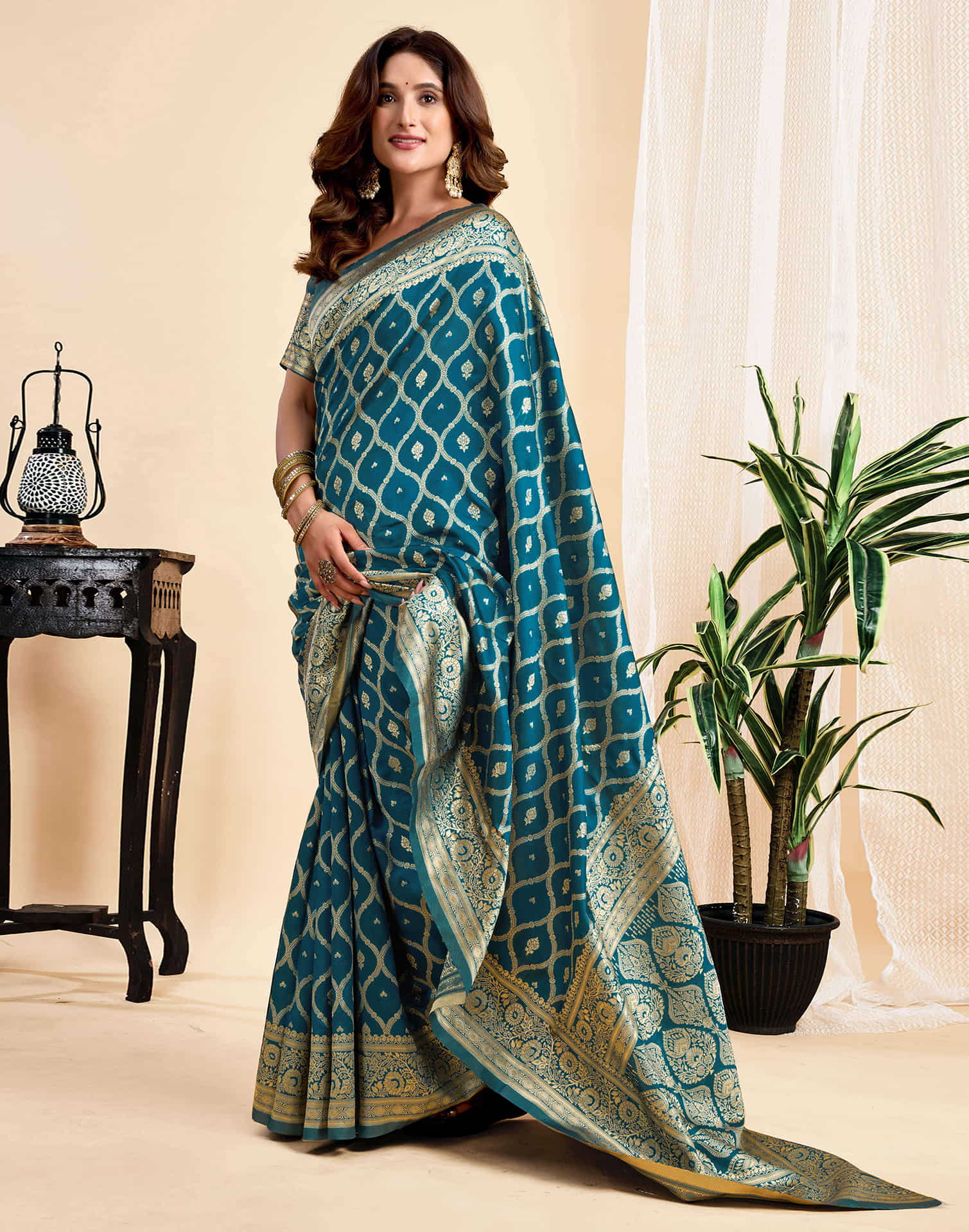 Rama Blue Silk Woven Banarasi Saree