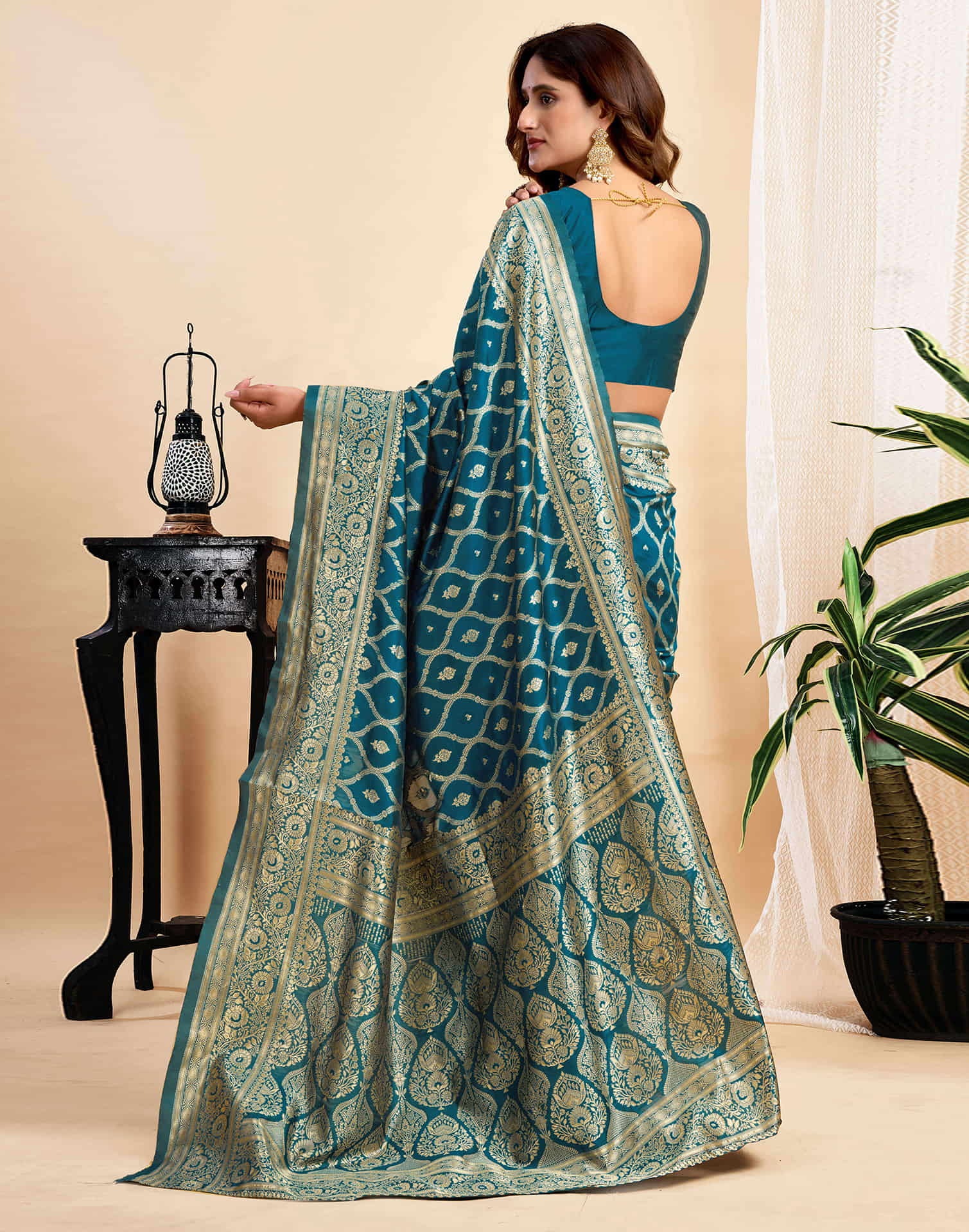 Rama Blue Silk Woven Banarasi Saree