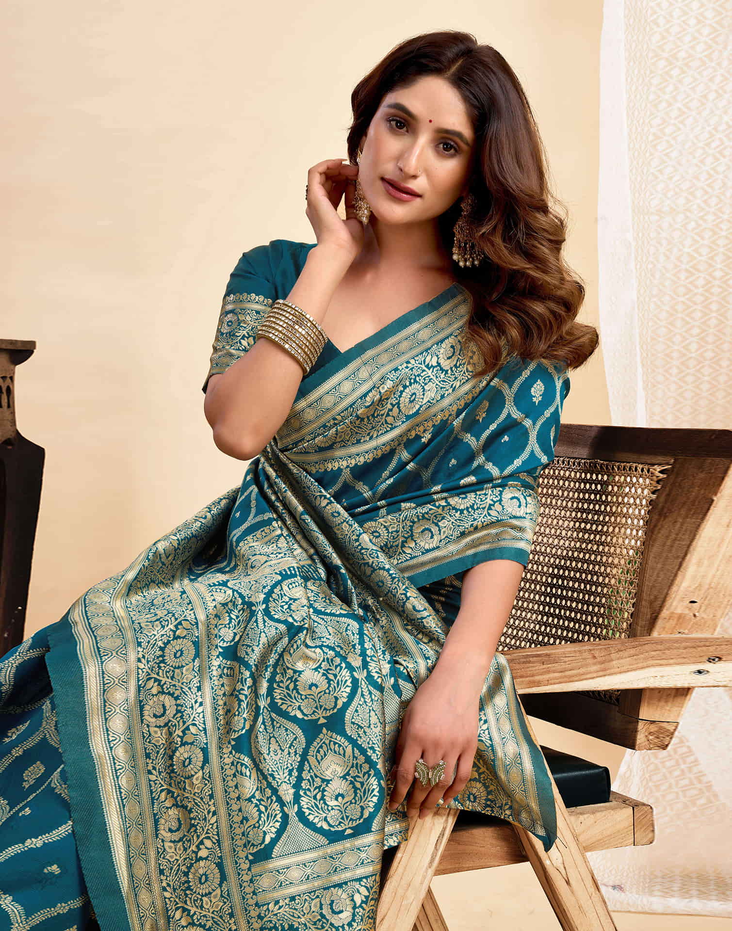 Rama Blue Silk Woven Banarasi Saree