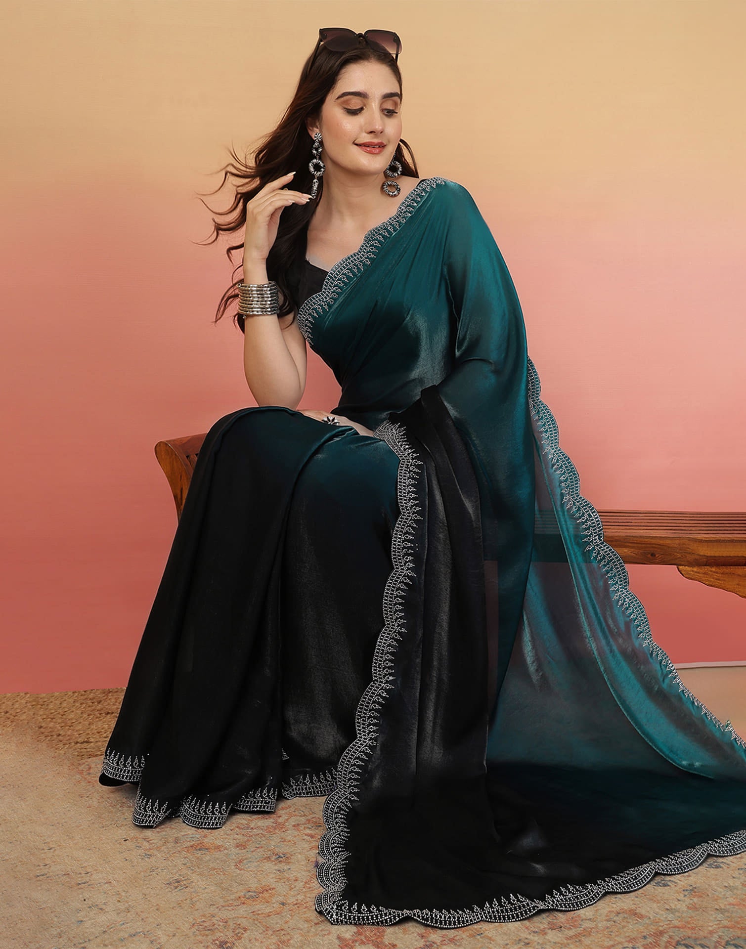 Black Tissue Silk Stone Work Swarovski Saree