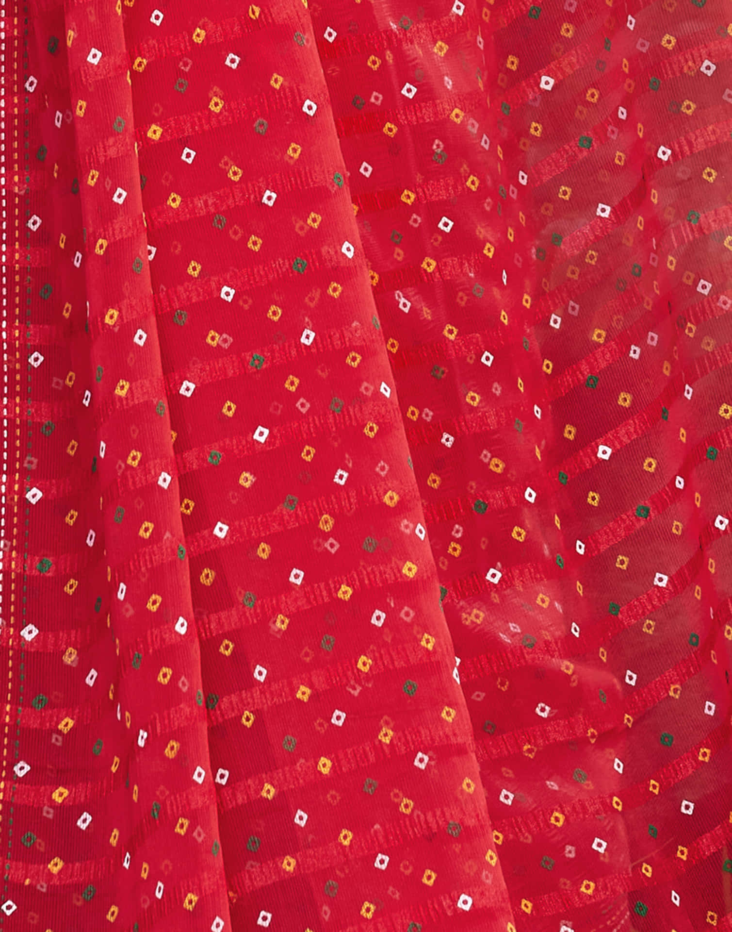 Red Chiffon Printed Bandhani Saree