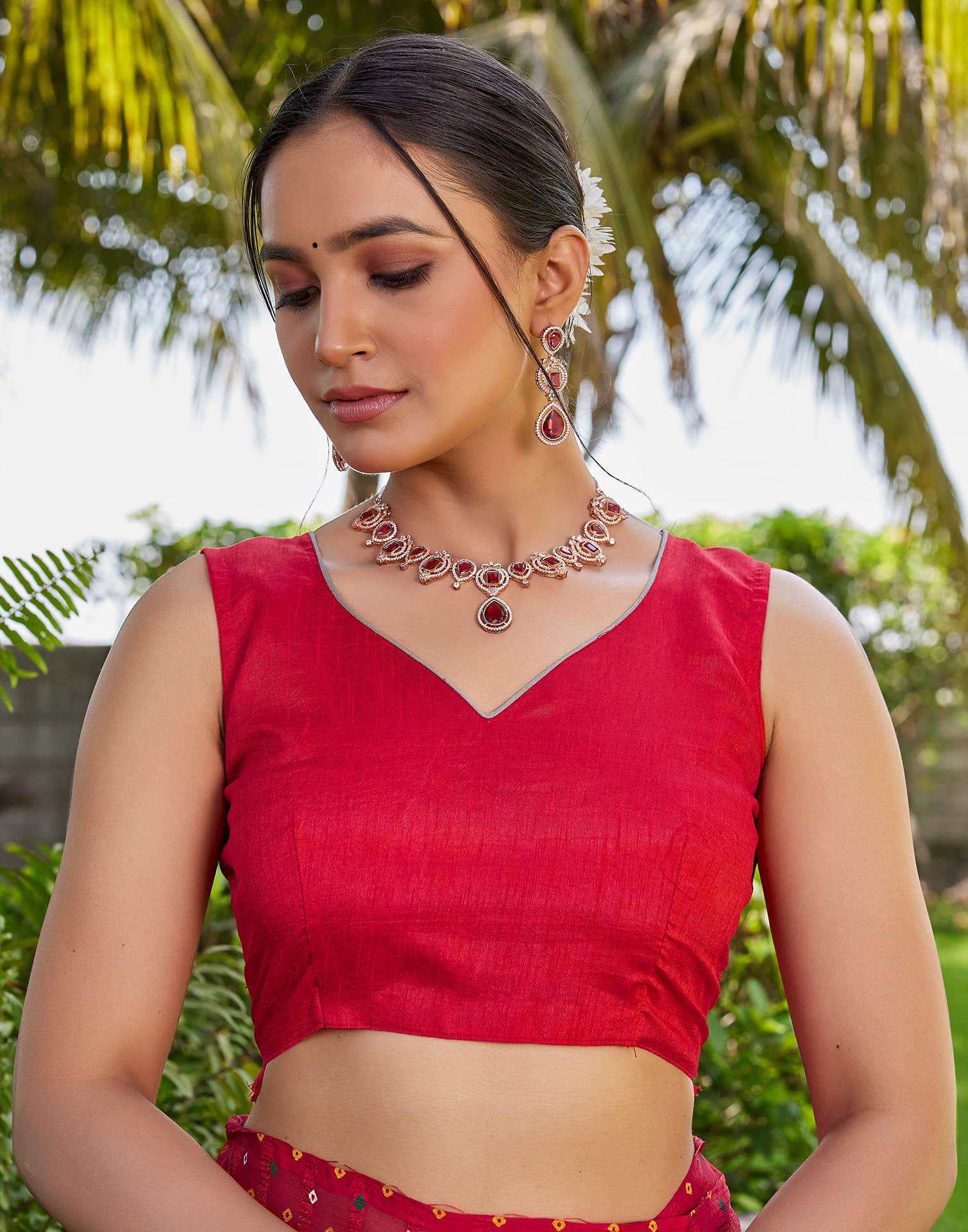 Red Chiffon Printed Bandhani Saree