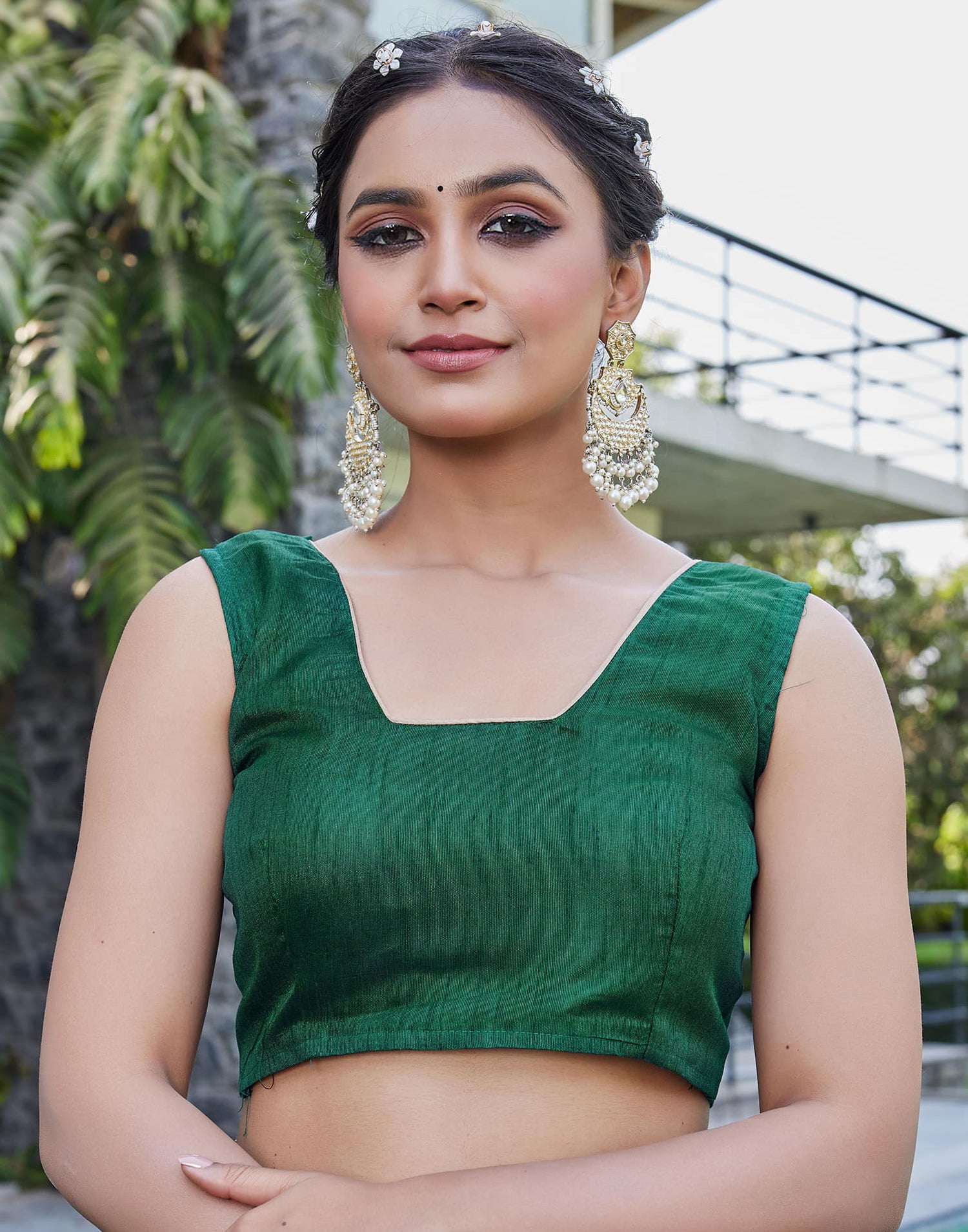 Dark Green Chiffon Printed Bandhani Saree