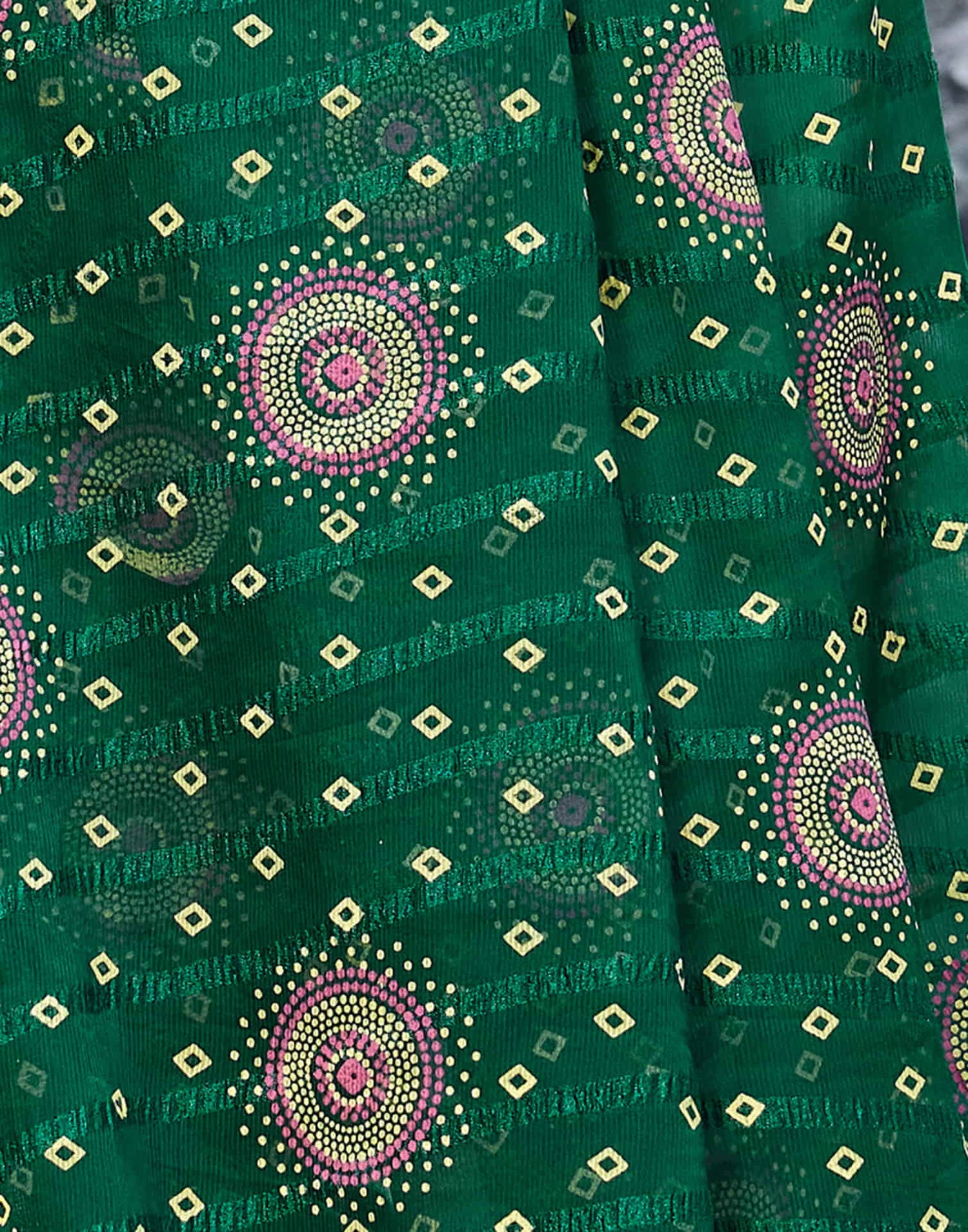 Dark Green Chiffon Printed Bandhani Saree