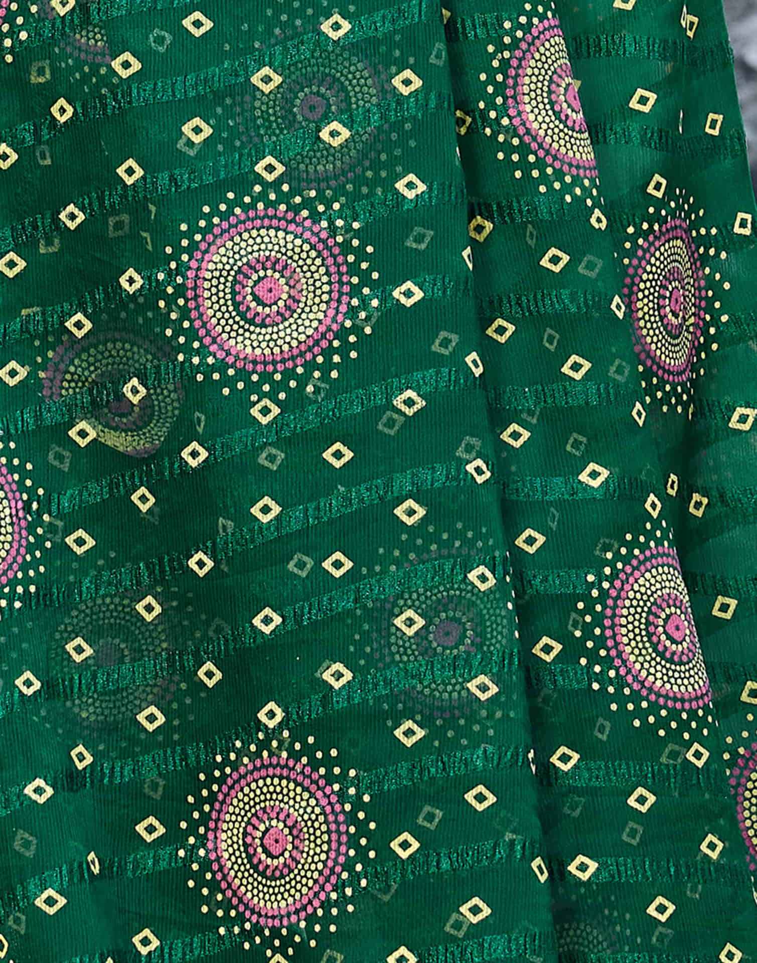Dark Green Chiffon Printed Bandhani Saree