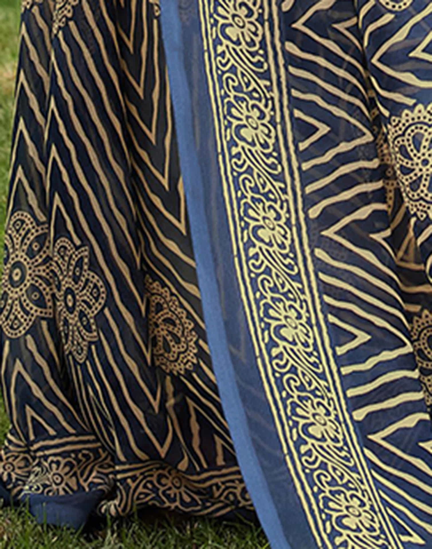 Dusty Navy Blue Georgette Printed Saree
