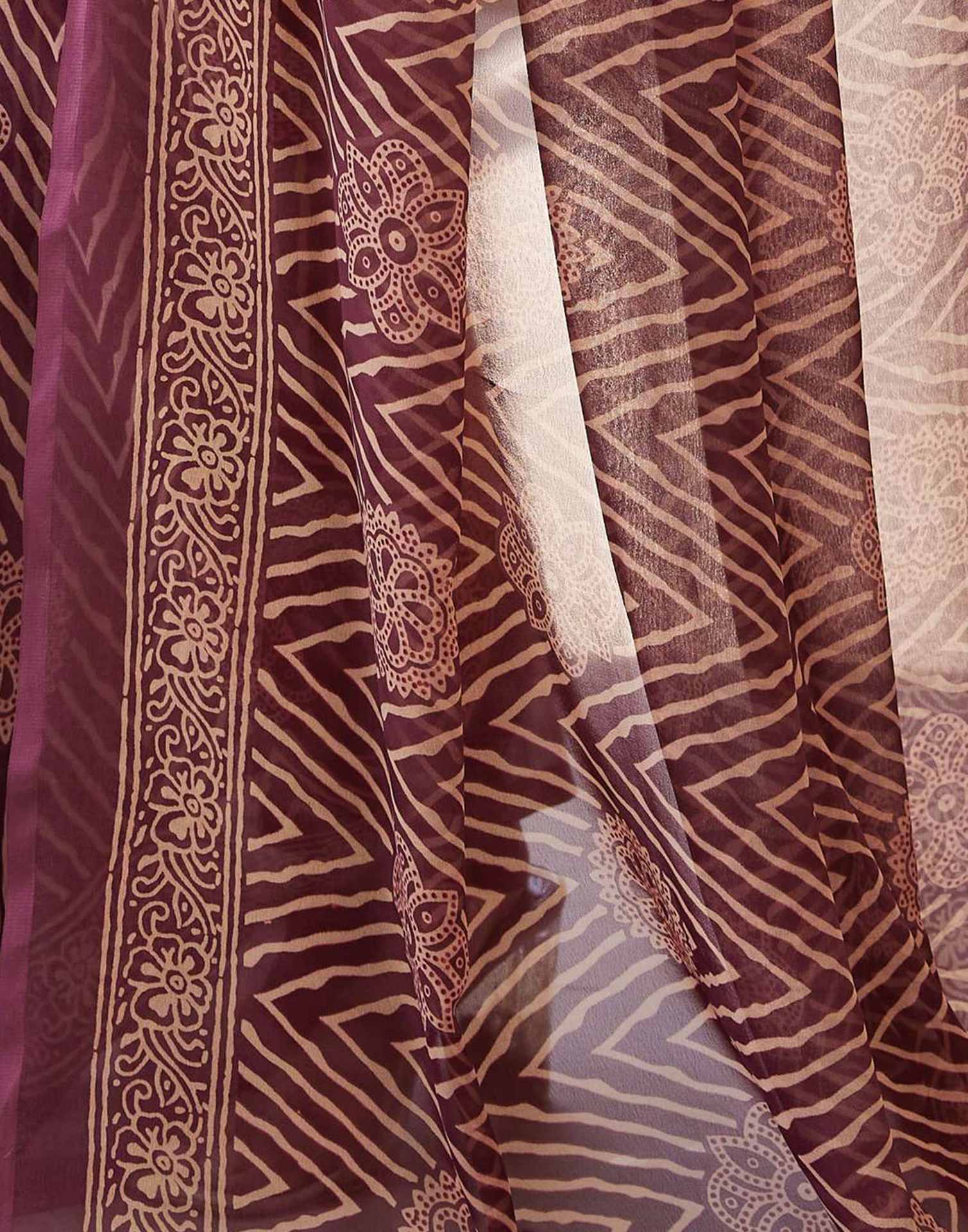 Dusty Maroon Georgette Printed Saree