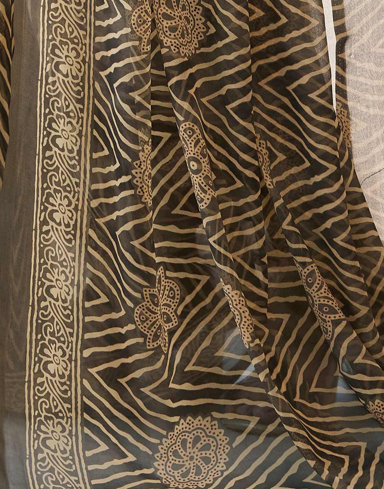 Dusty Green Georgette Printed Saree