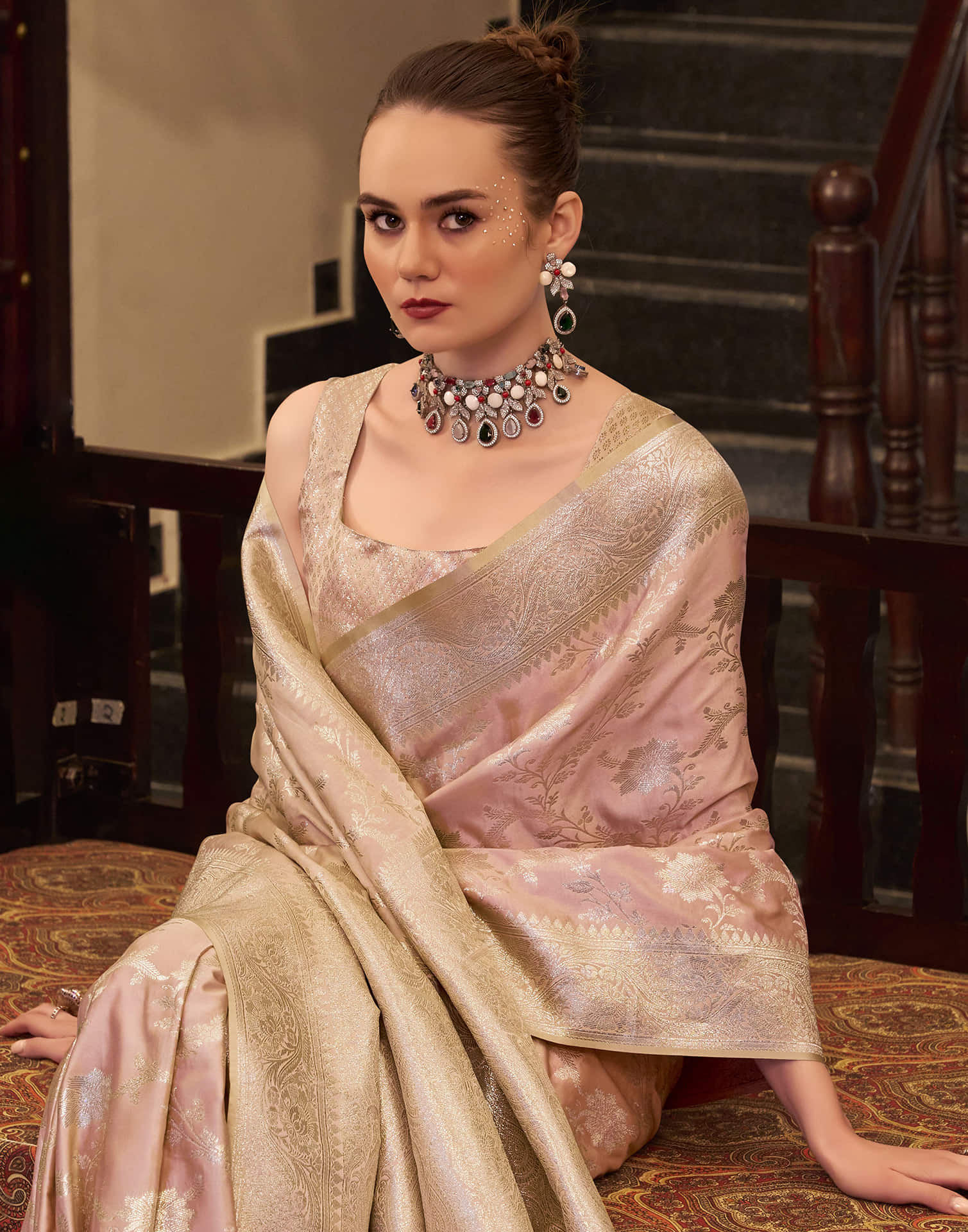 Light Pink Silk Woven Banarasi Saree
