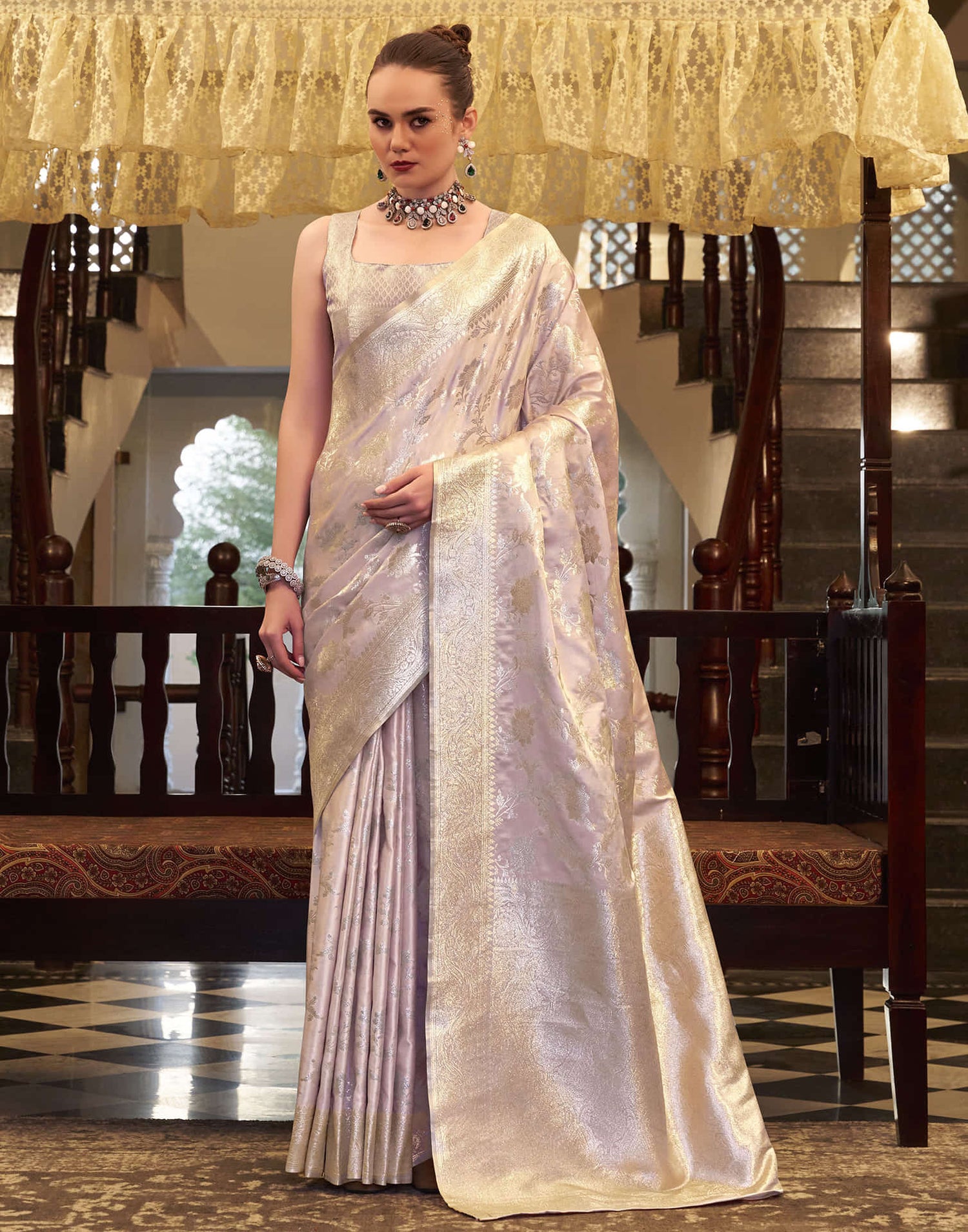 Light Lavender Silk Woven Banarasi Saree