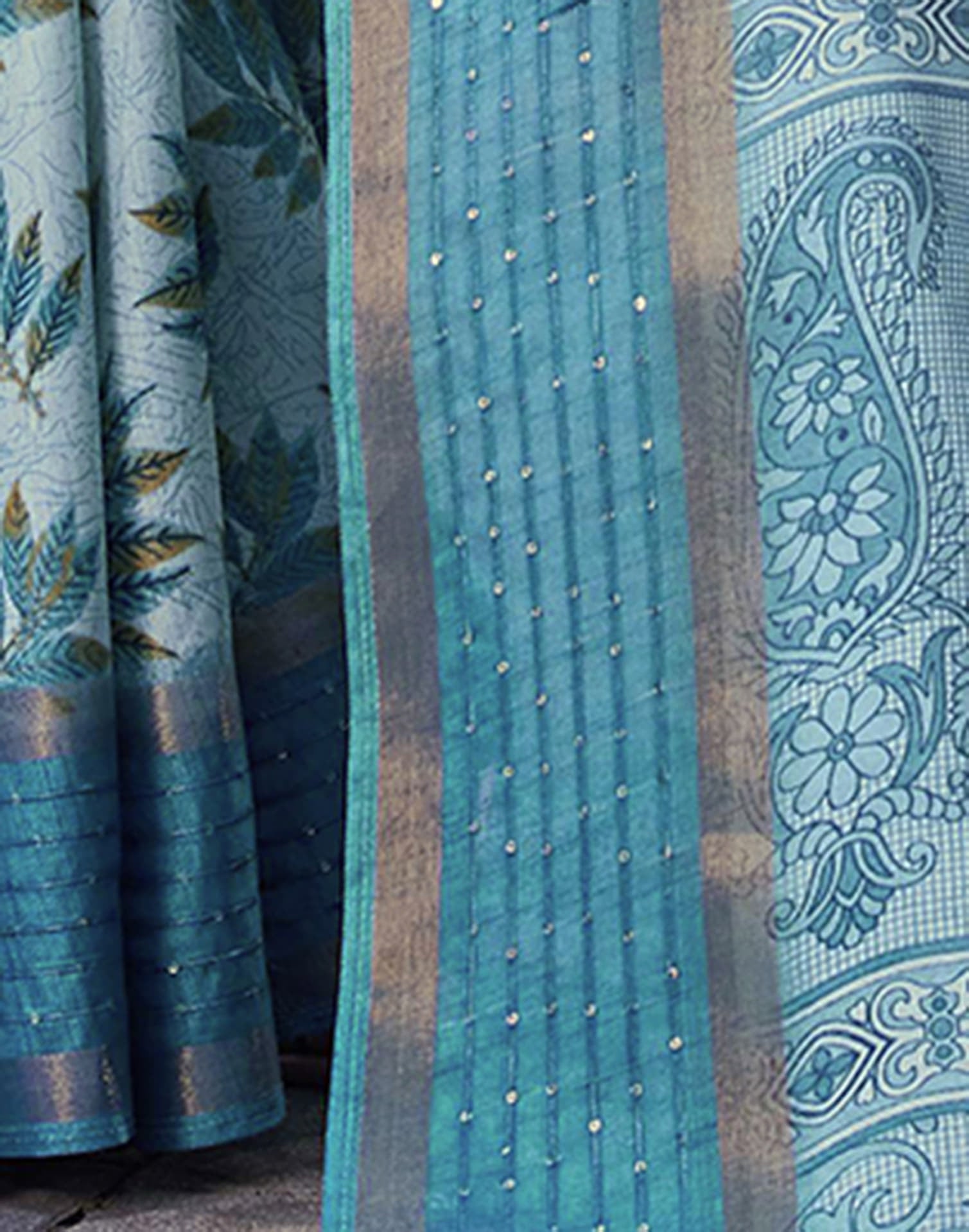 Blue Chanderi Sequence Printed Saree