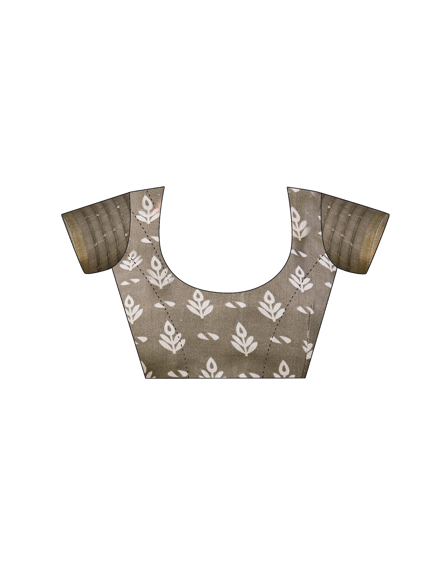 Khaki Chanderi Printed Saree