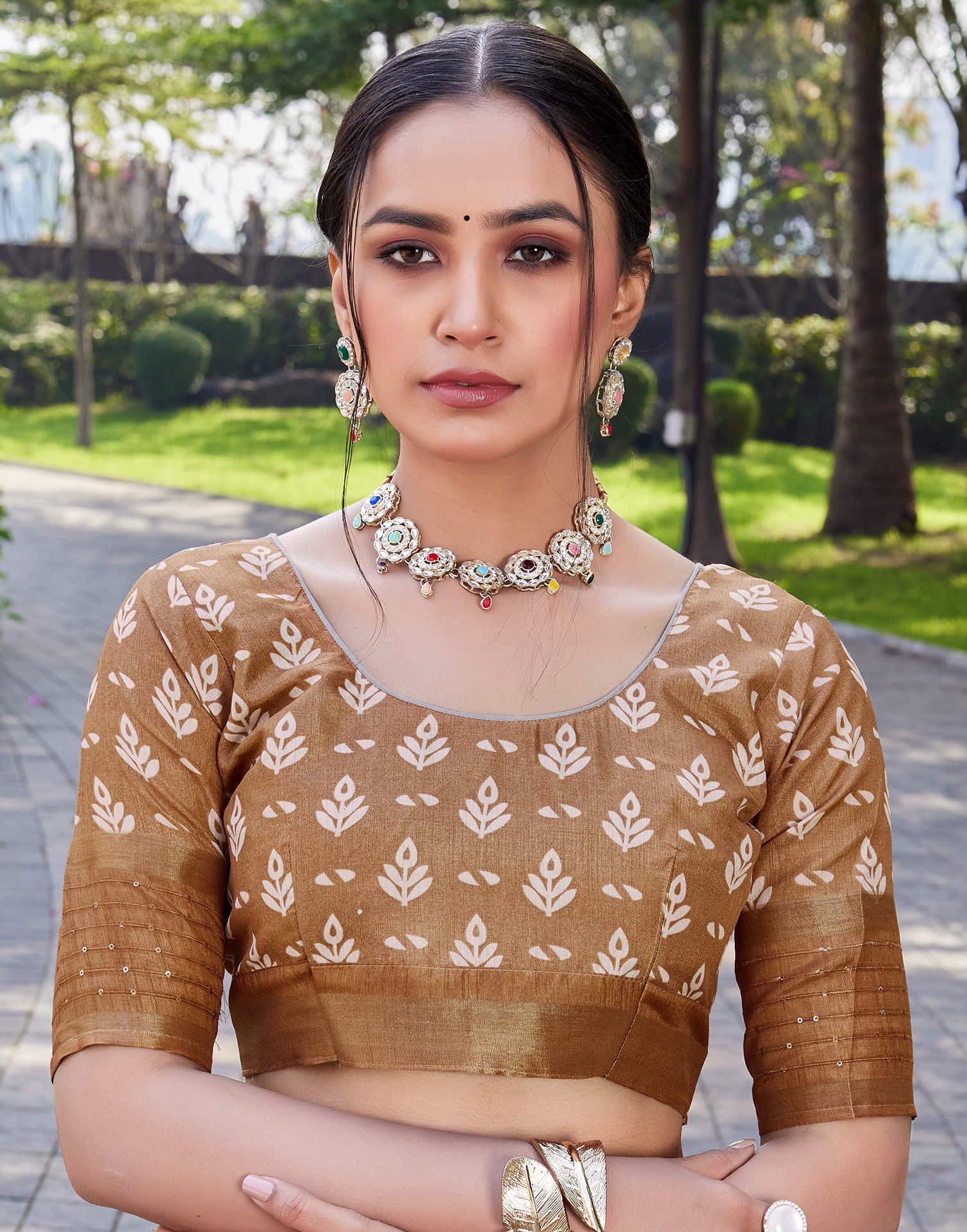 Light Brown Chanderi Printed Saree
