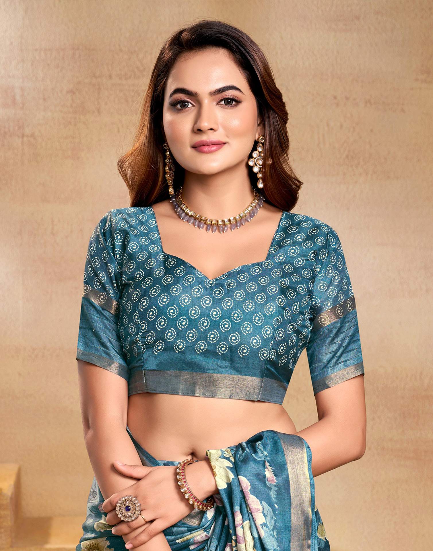 Blue Chanderi Zari Floral Printed Saree