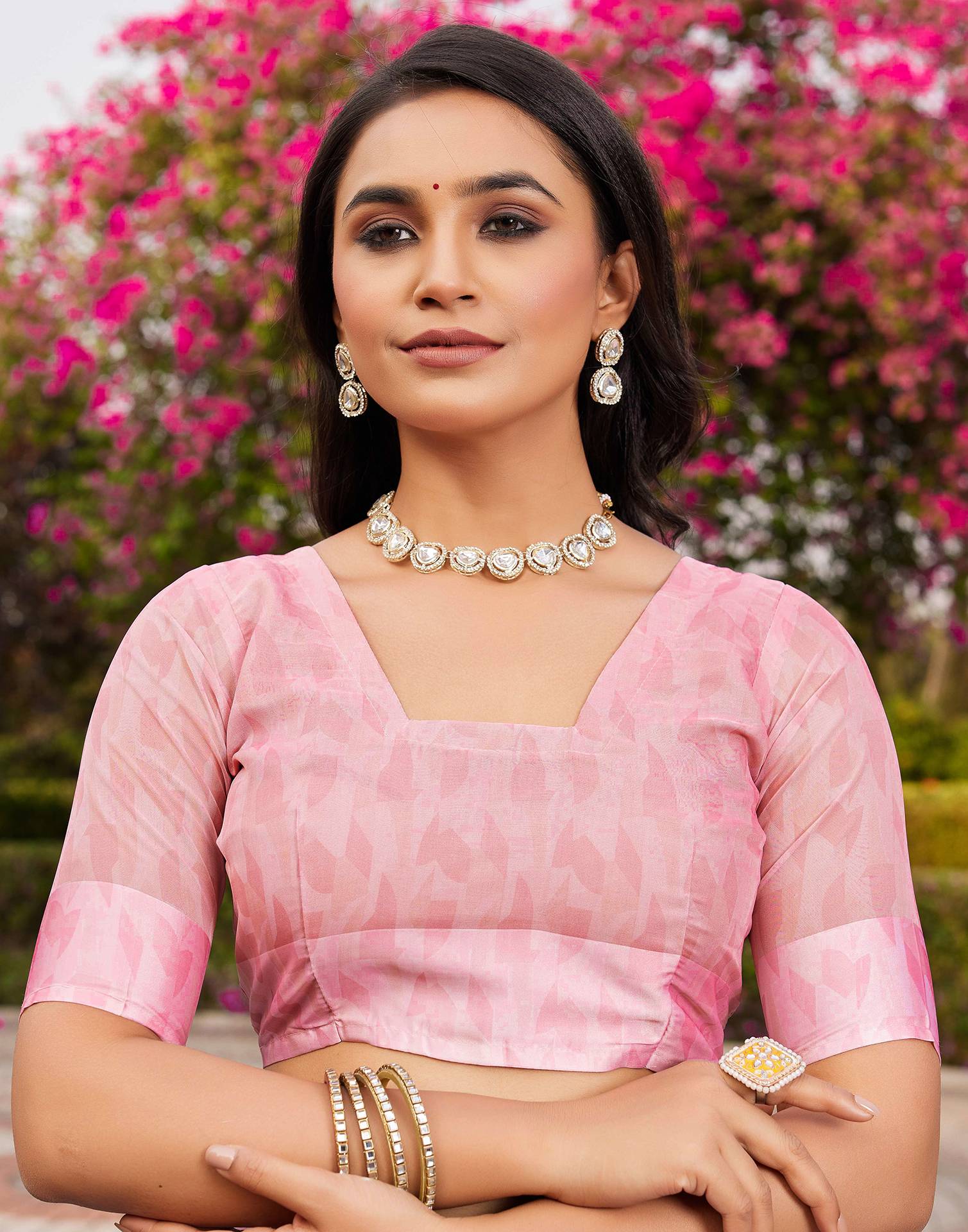 Baby Pink Georgette Floral Printed Saree