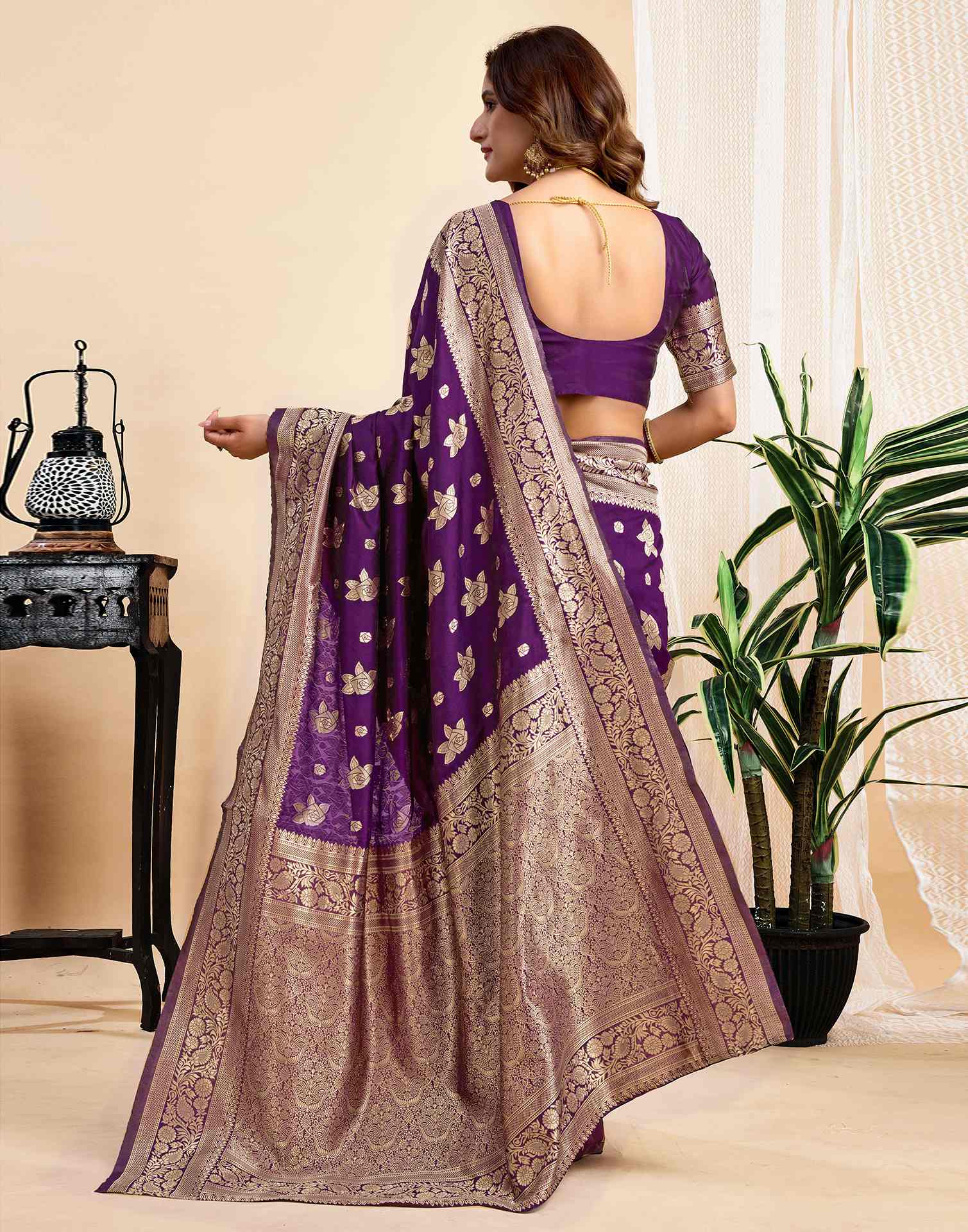 Wine Silk Woven Saree