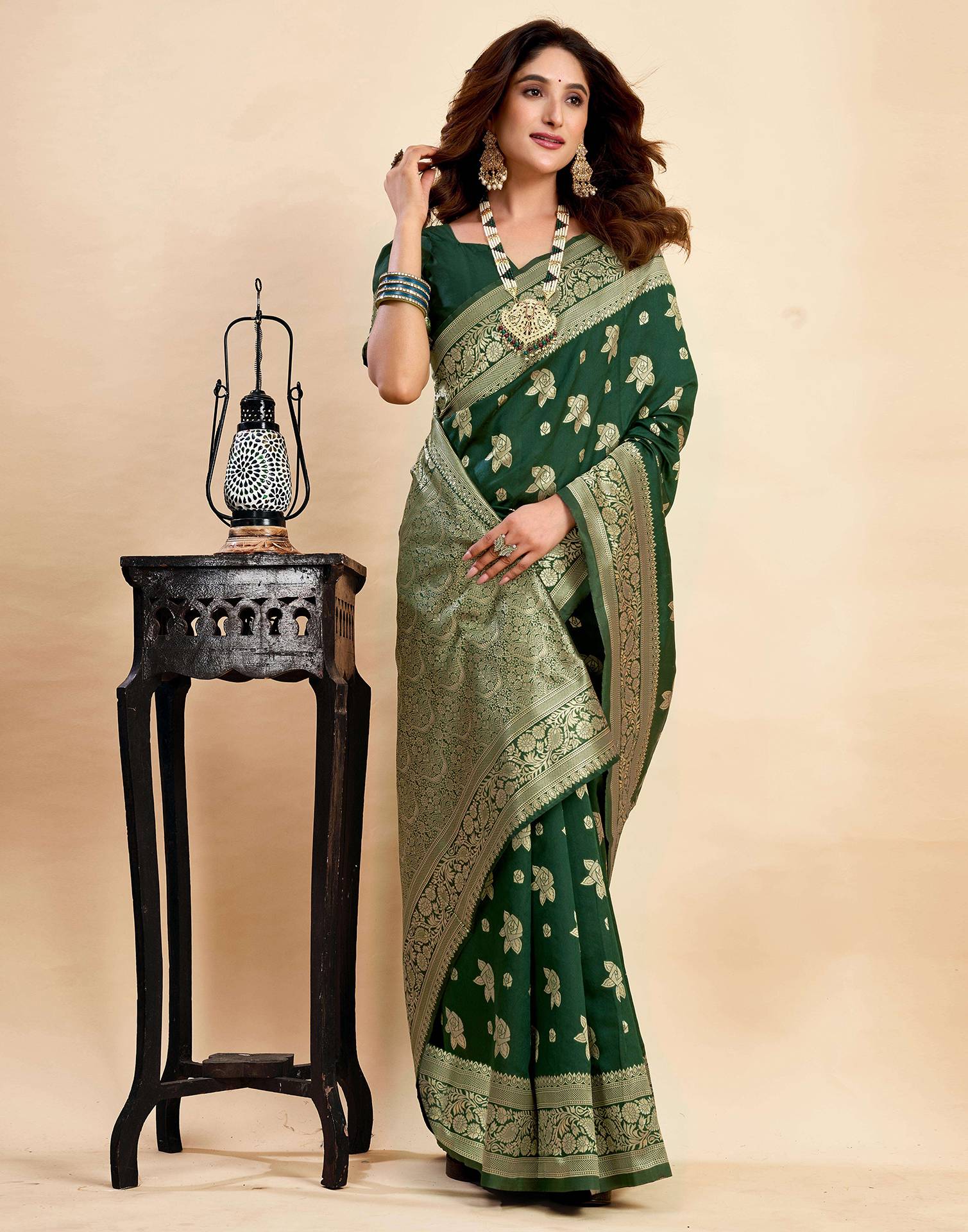 Dark Green Silk Woven Saree