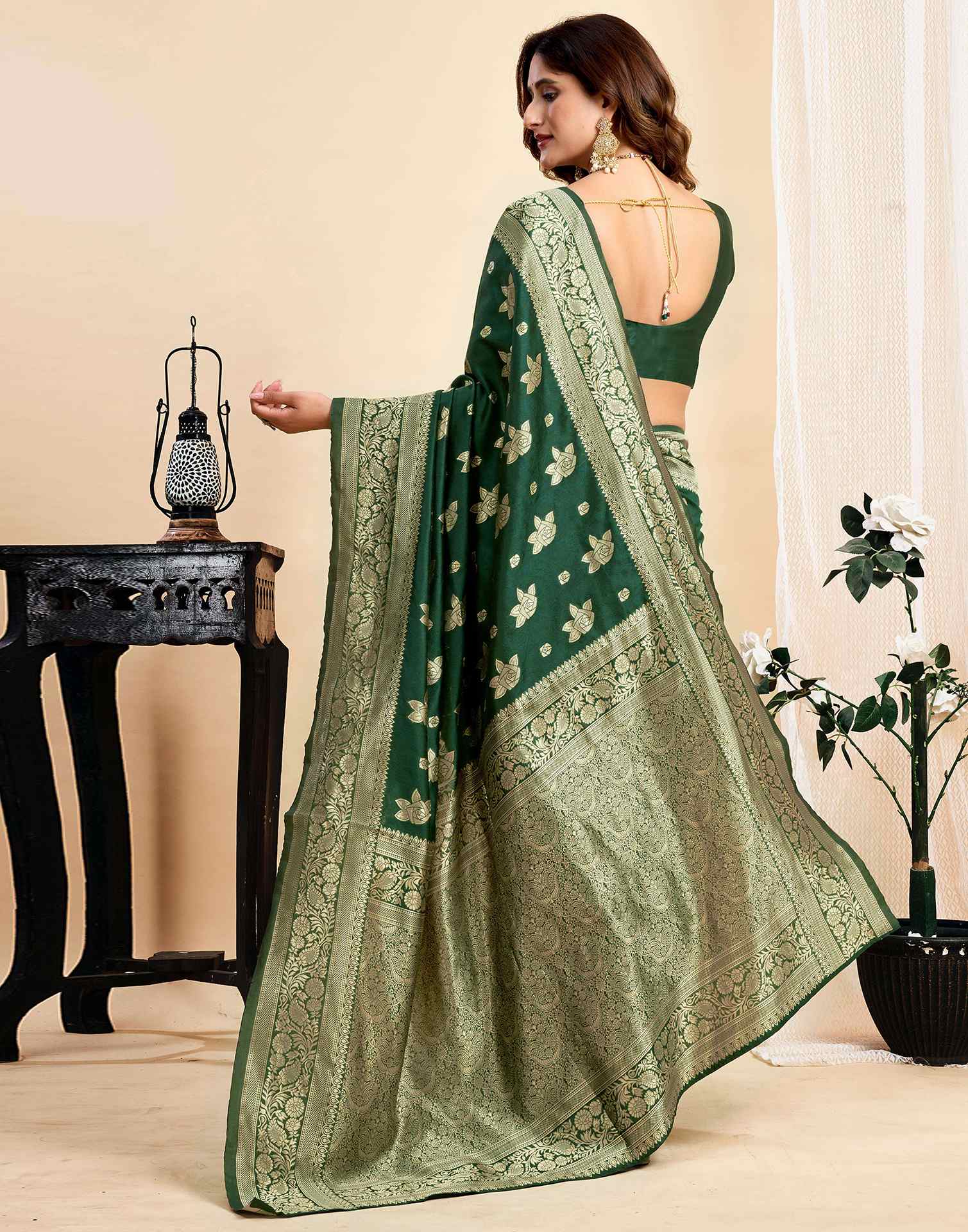 Dark Green Silk Woven Saree