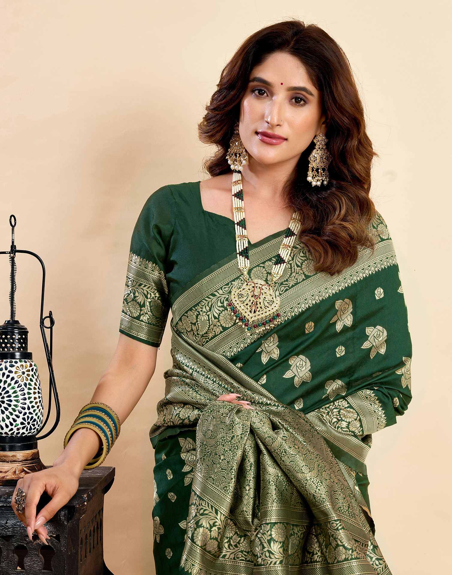 Dark Green Silk Woven Saree