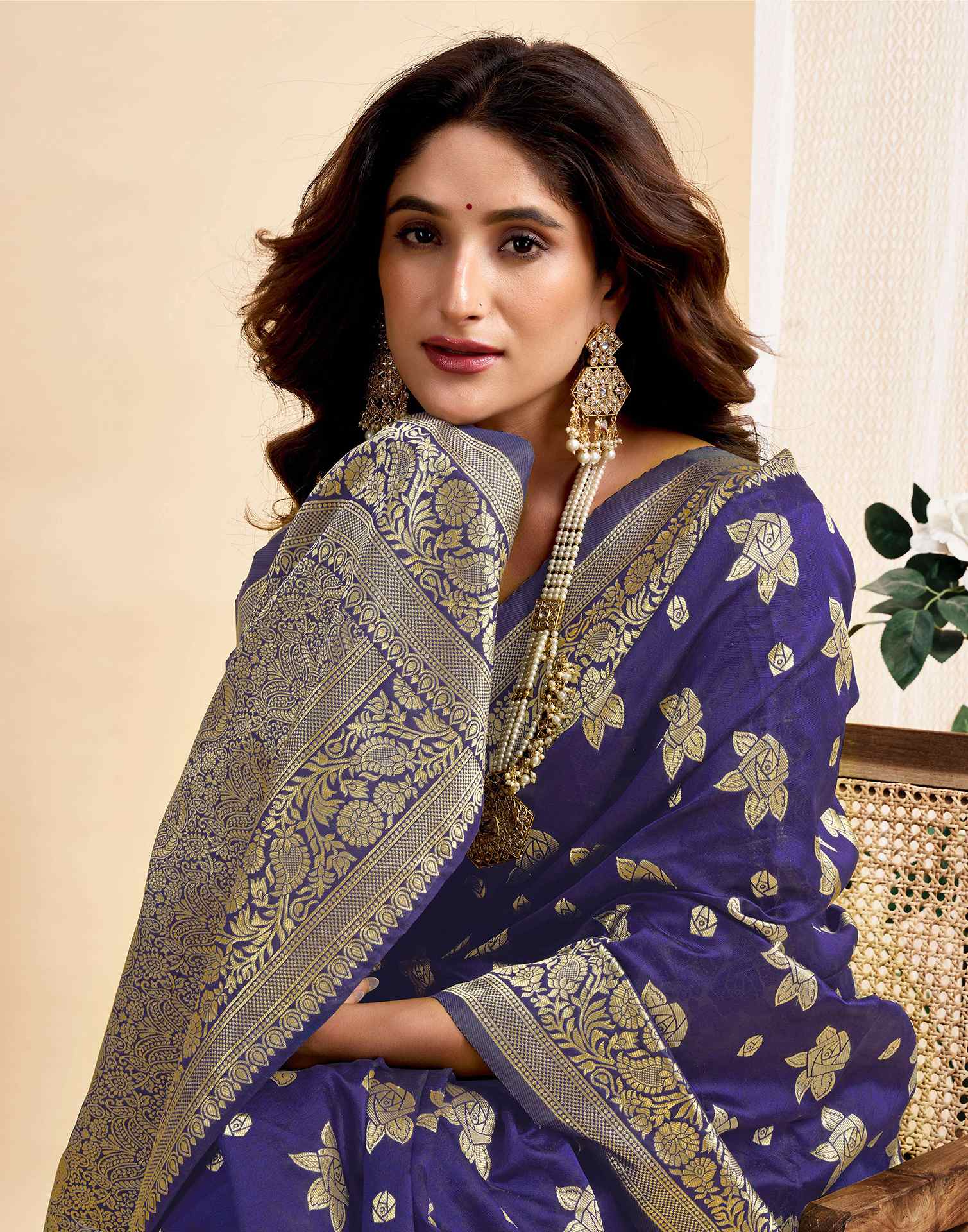 Navy Blue Silk Woven Saree