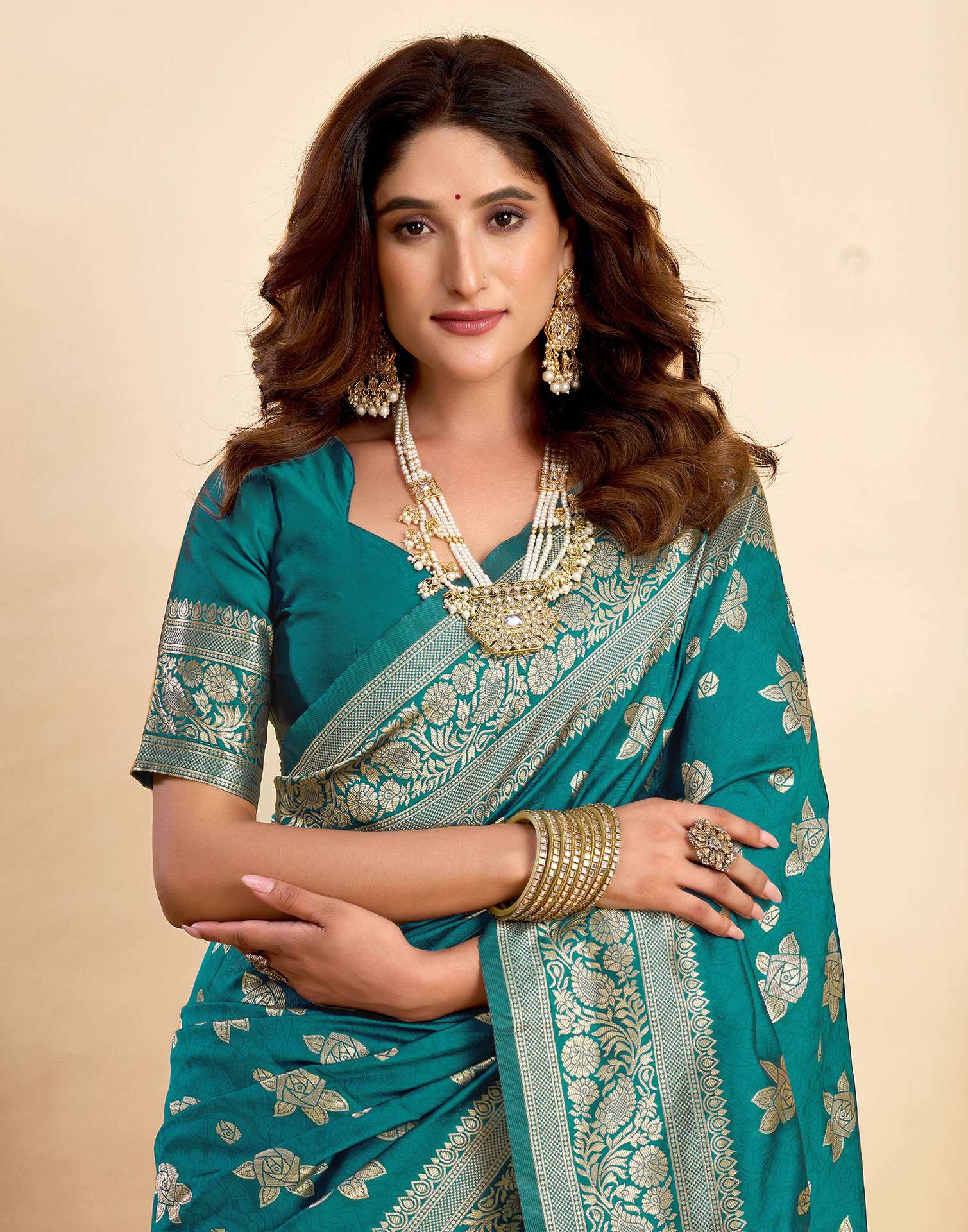 Teal Green Silk Woven Saree