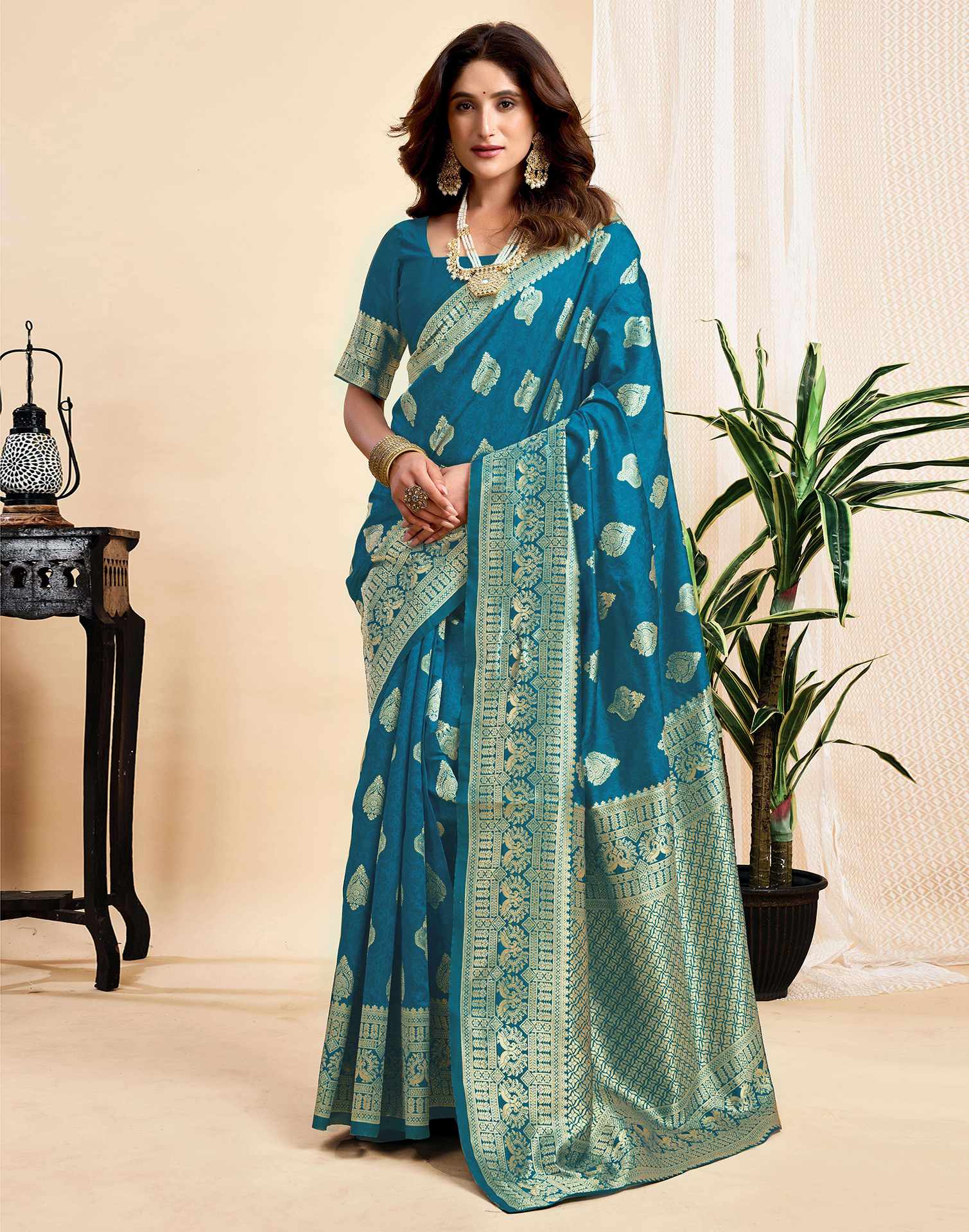 Rama Blue Silk Woven Banarasi Saree