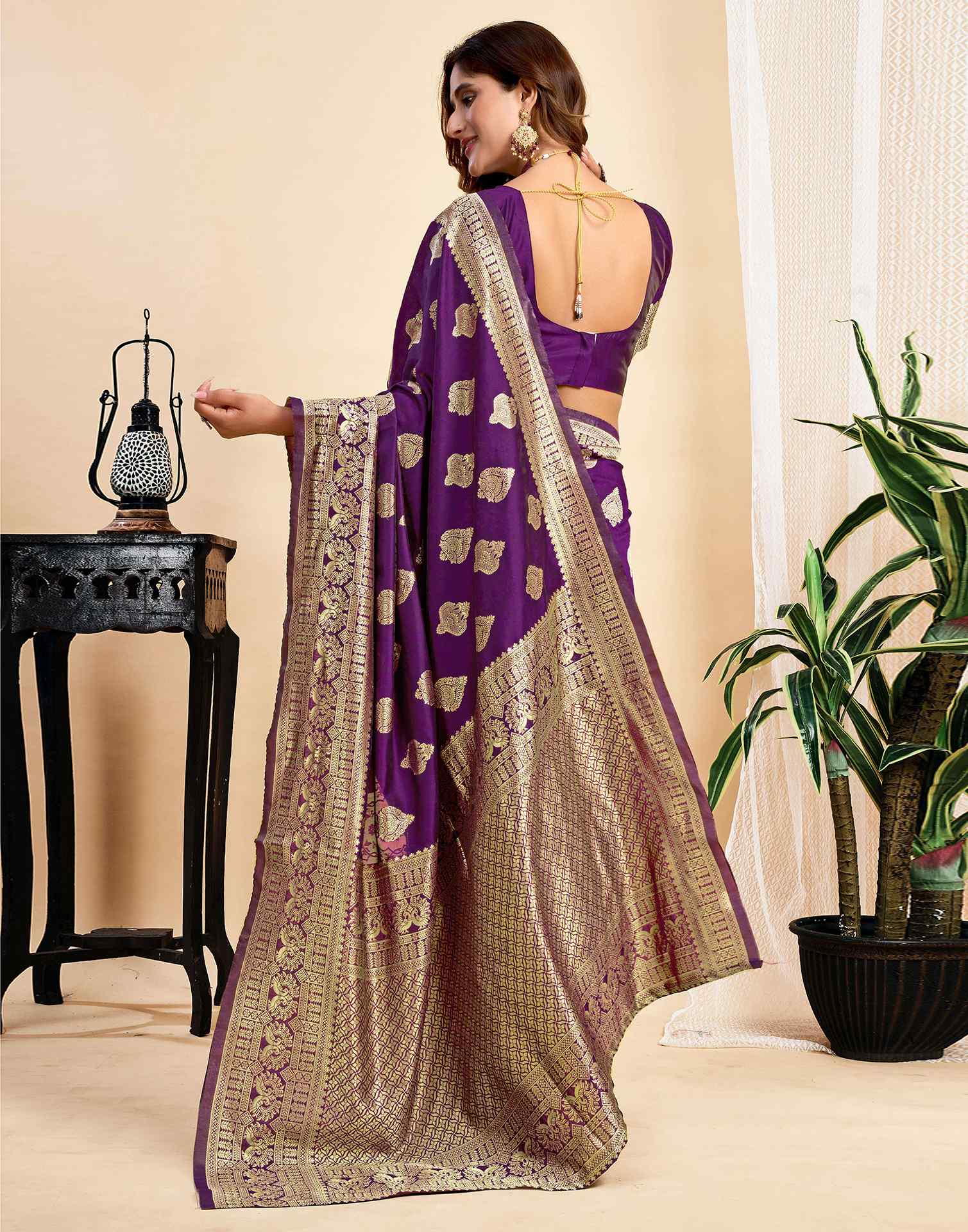 Wine Silk Woven Banarasi Saree