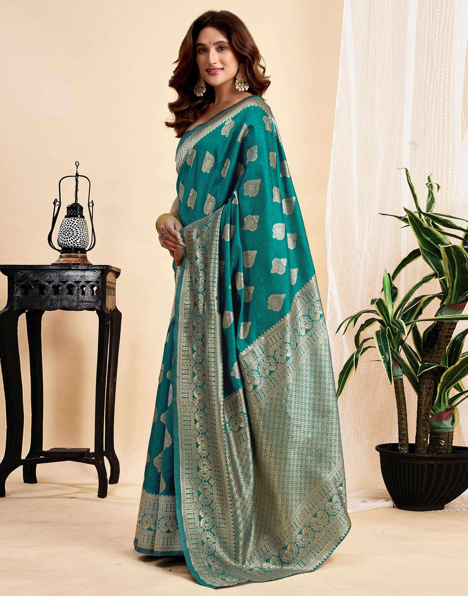 Teal Green Silk Woven Banarasi Saree