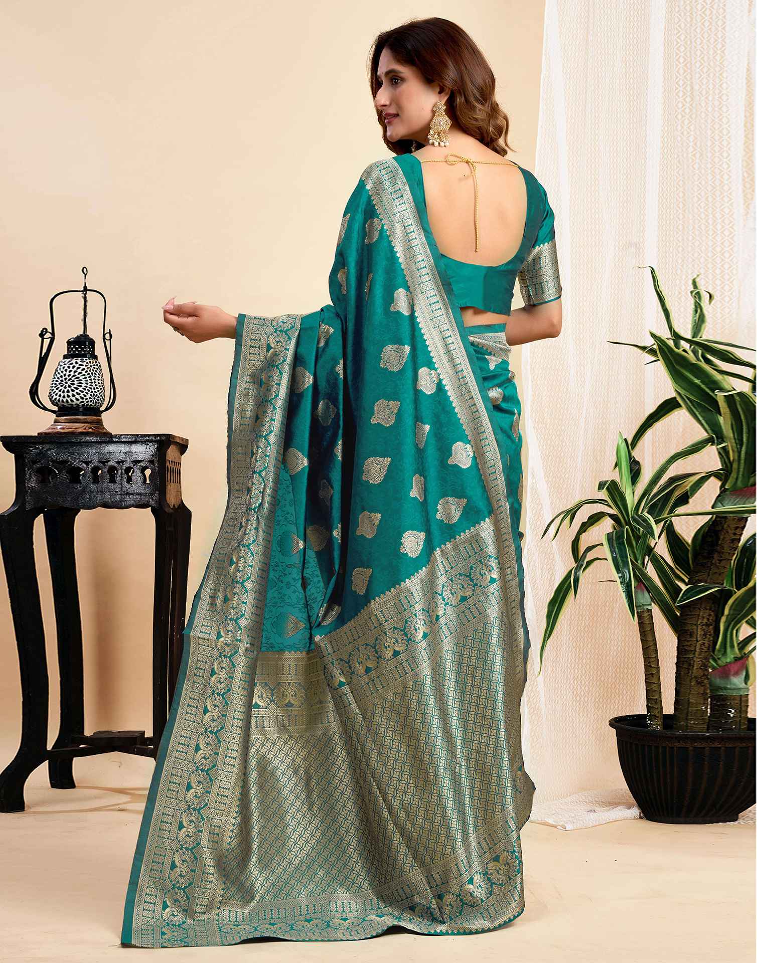 Teal Green Silk Woven Banarasi Saree