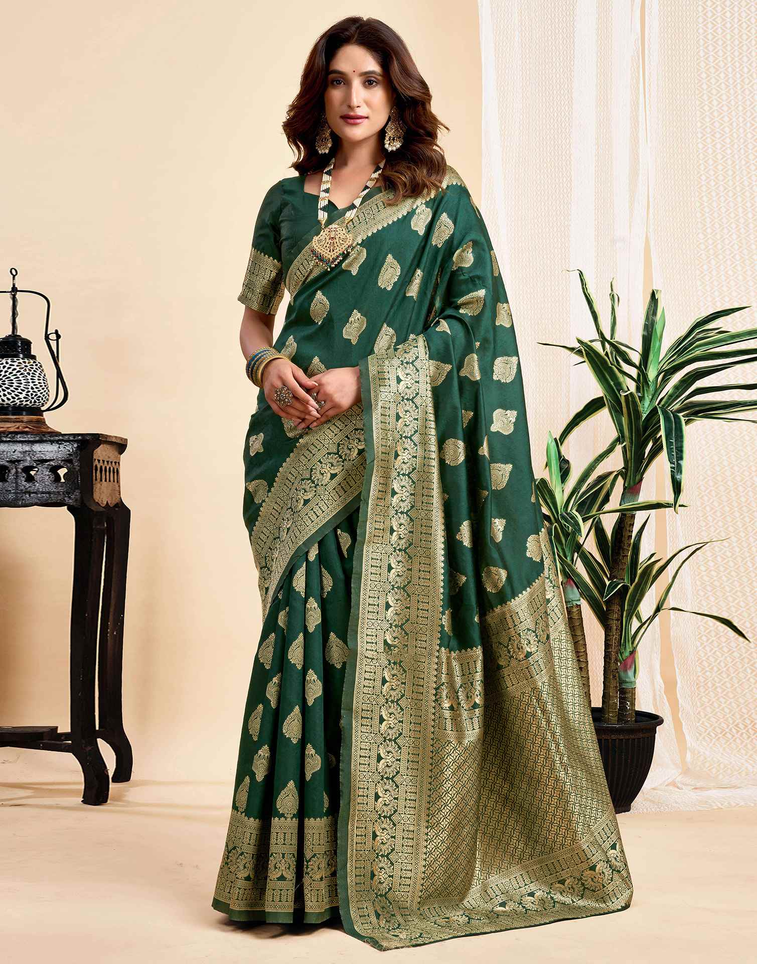 Dark Green Silk Woven Banarasi Saree