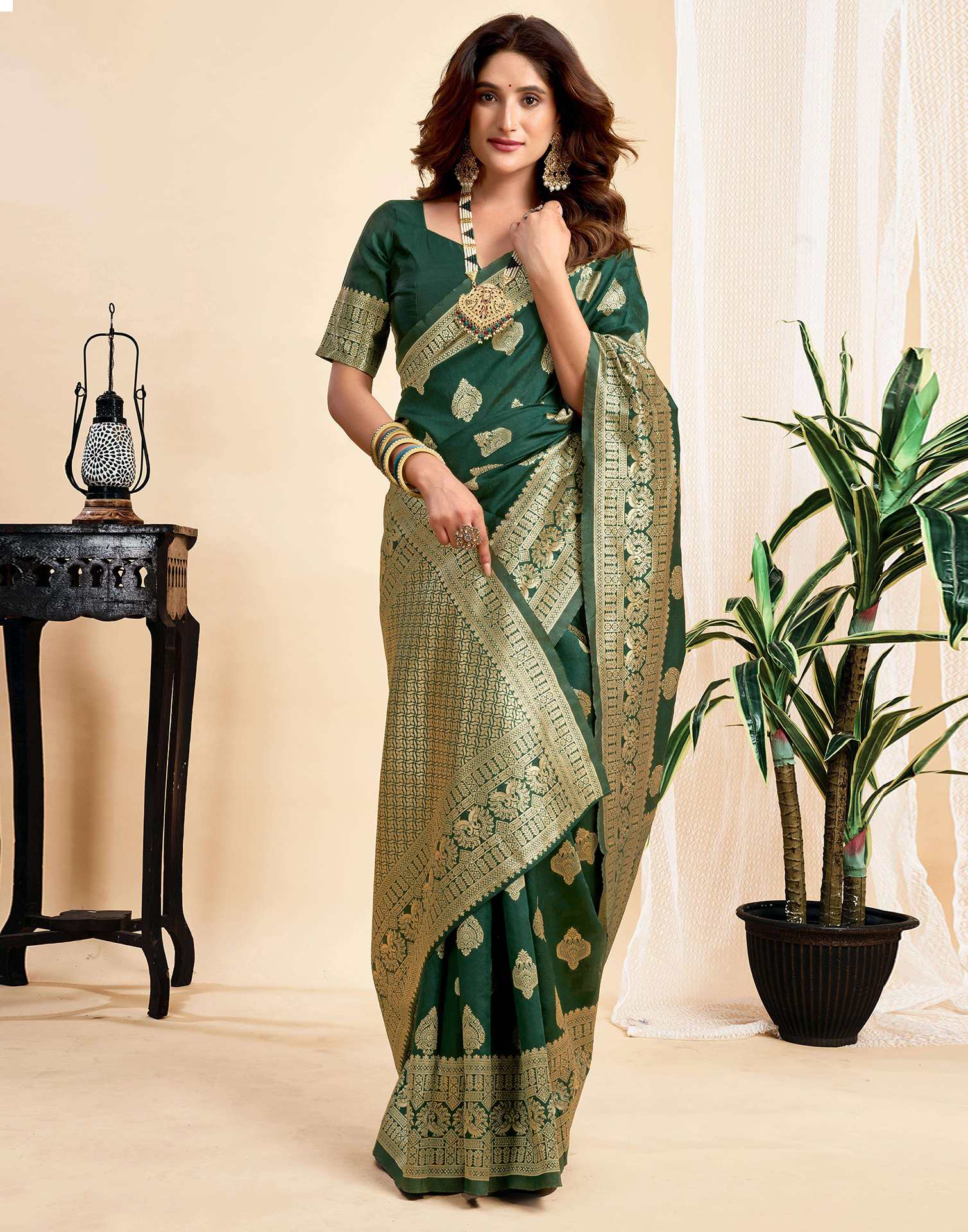 Dark Green Silk Woven Banarasi Saree
