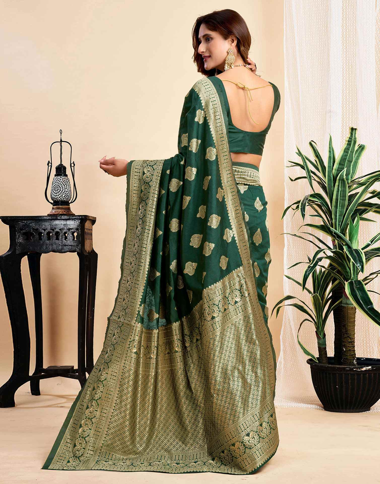 Dark Green Silk Woven Banarasi Saree