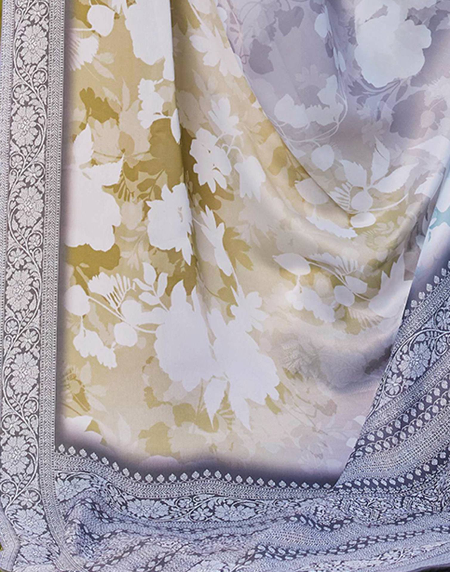 Rama Green Satin Printed Saree