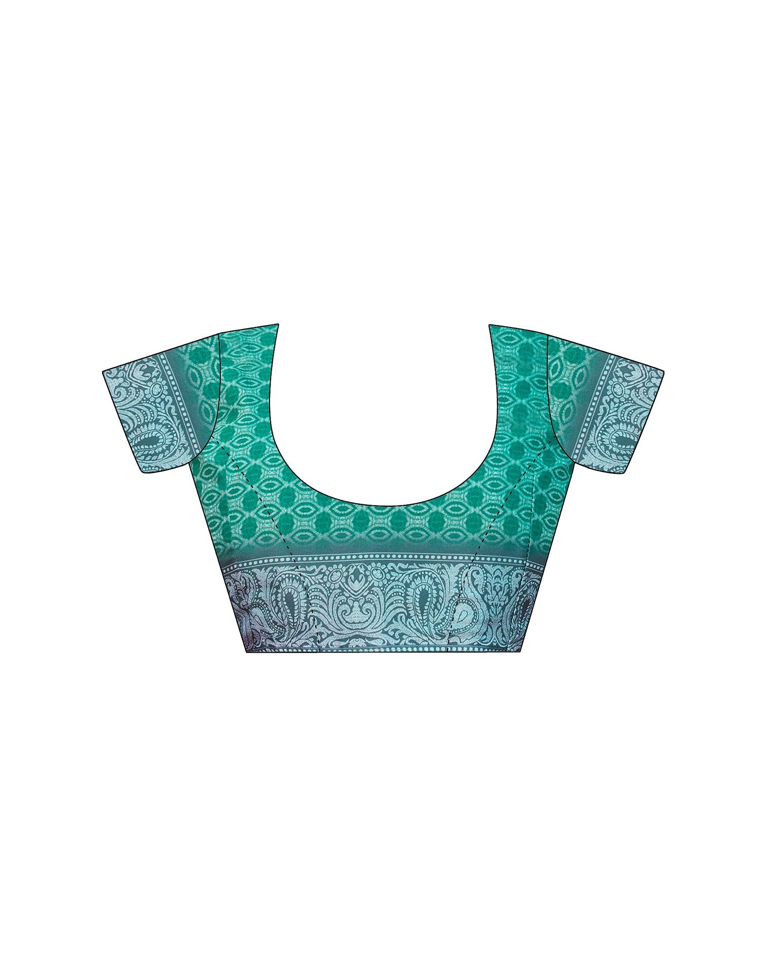 Teal Green Satin Printed Saree