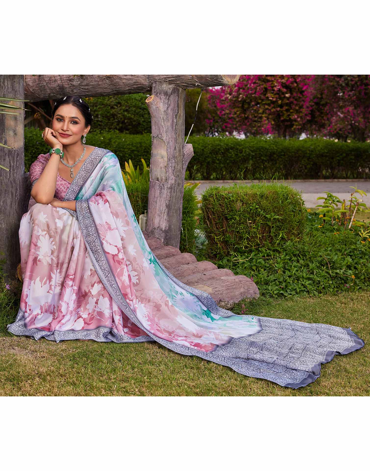 Multicoloured Satin Printed Saree