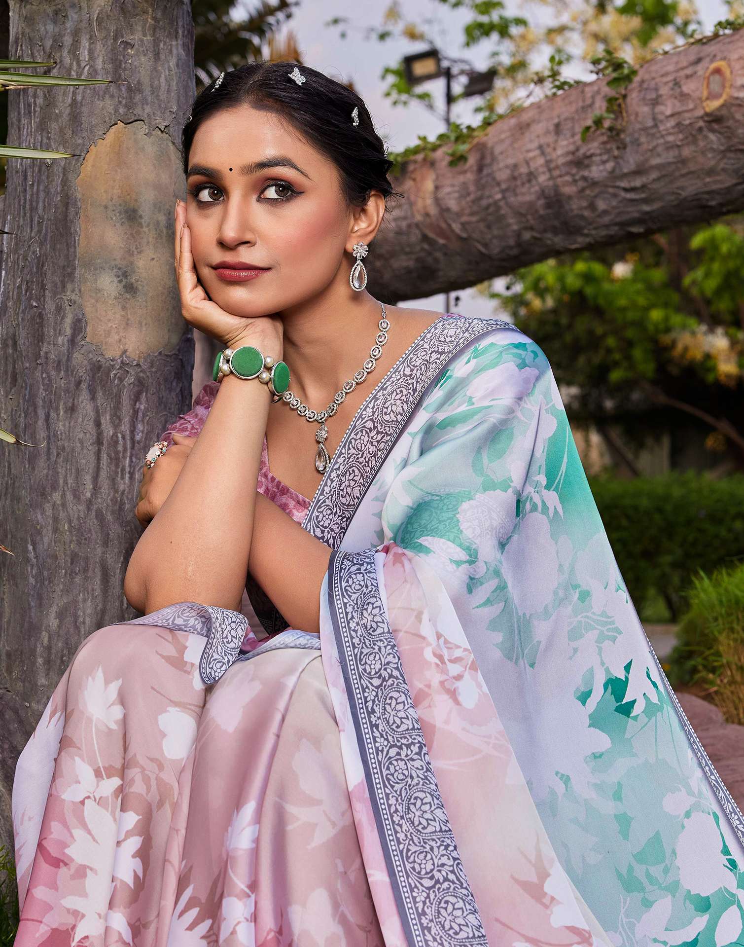 Multicoloured Satin Printed Saree