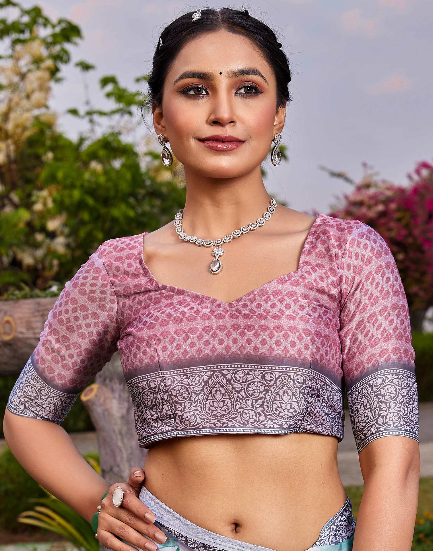 Multicoloured Satin Printed Saree